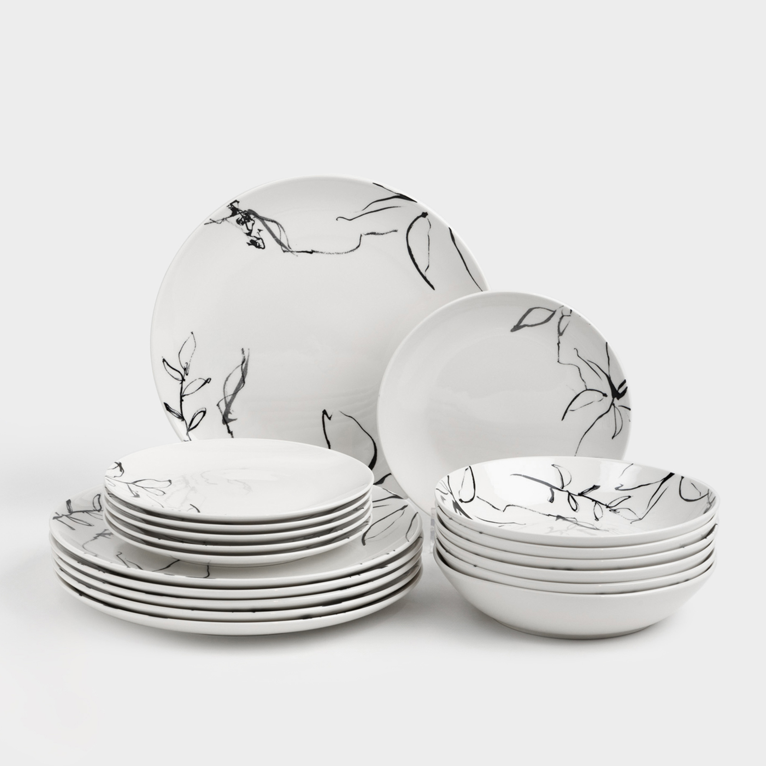 Сервиз обеденный 6 перс 18 пр фарфор P белый Силуэтные цветы Silhouette flowers 6990₽