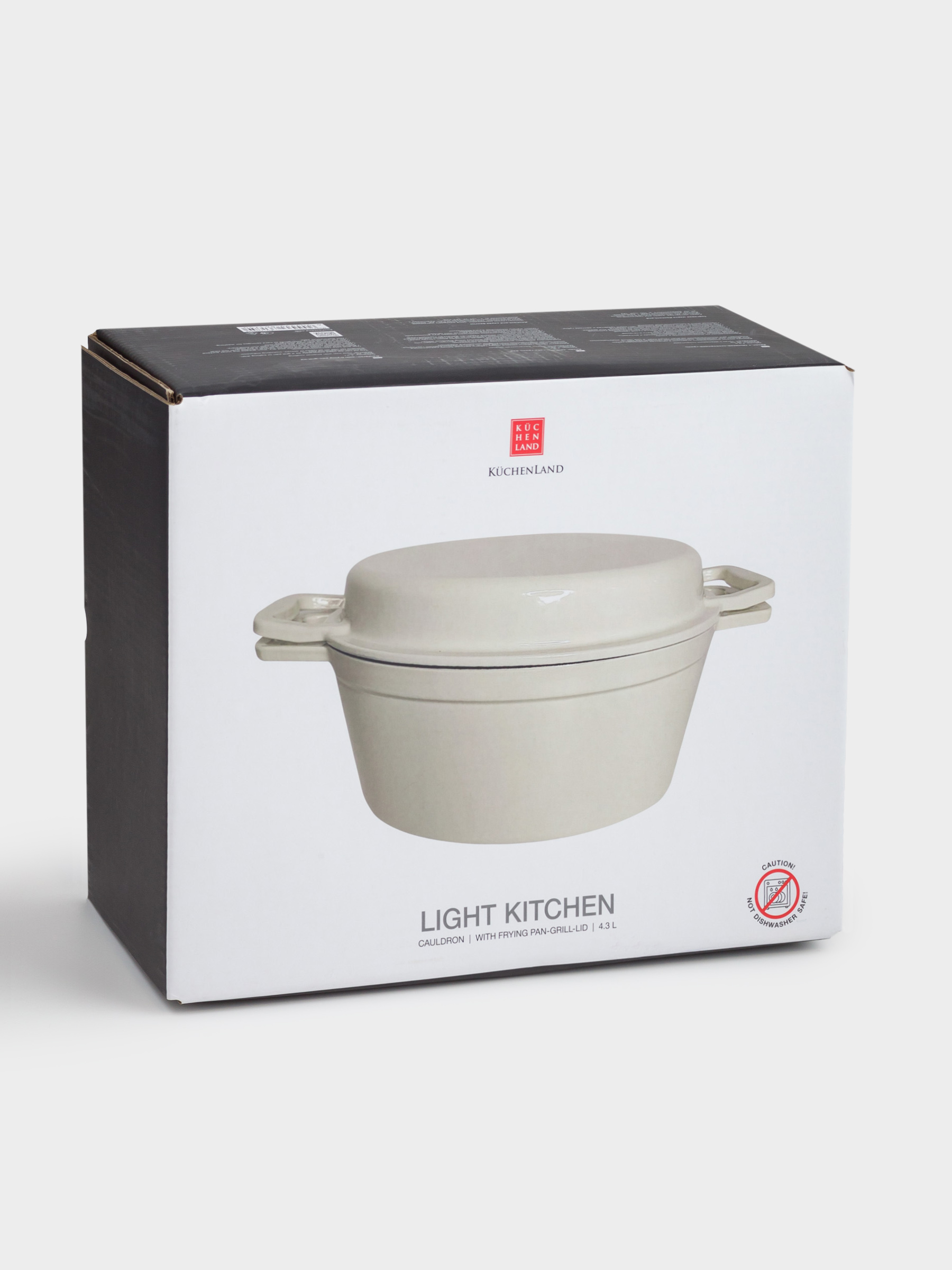 Казан, 25 см, 4,3 л, с крышкой сковородой-гриль, чугун, молочный, Light kitchen, image-5