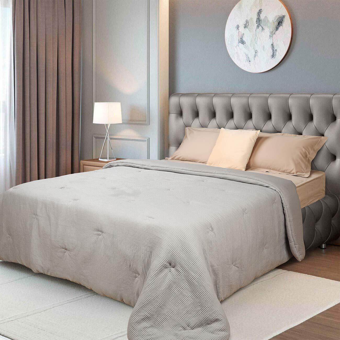 

Покрывало, 220х240 см, с наполнителем, полиэстер, серое, Waffle