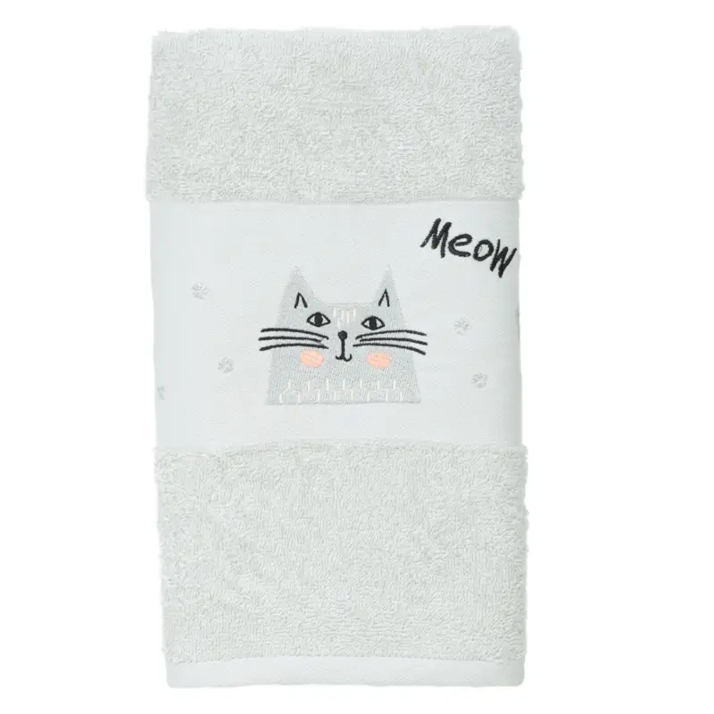 Полотенце детское, 70х120 см, хлопок, светло-серое, Кот, Grey cat ,image-0