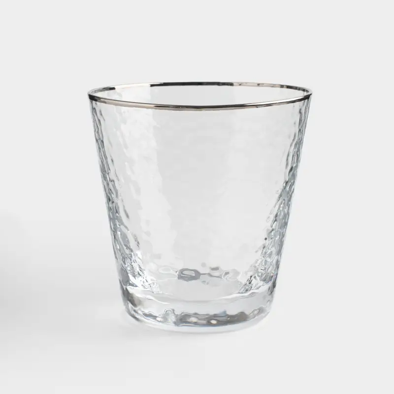 Стакан для виски, 10 см, 270 мл, стекло, с серебристым кантом, Ripply silver ,image-0