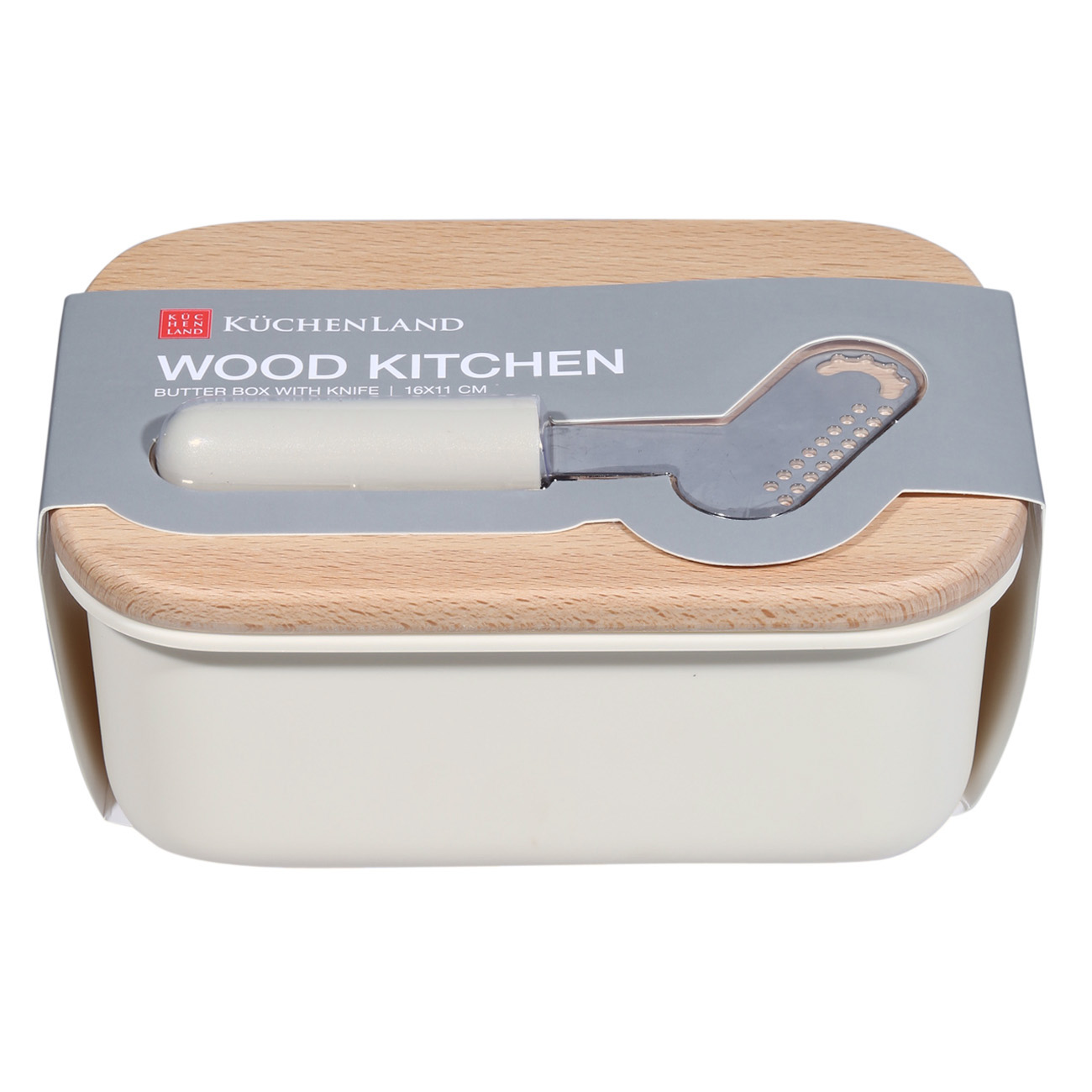 Масленка, 16, с ножом, пластик/бук, прямоугольная, молочная, Soft kitchen изображение № 4