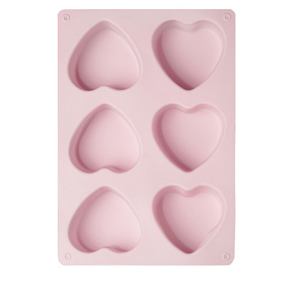 Форма для выпечки кексов, 26х17 см, 6 отд, силикон, нежно-розовая, Сердце, Bakery