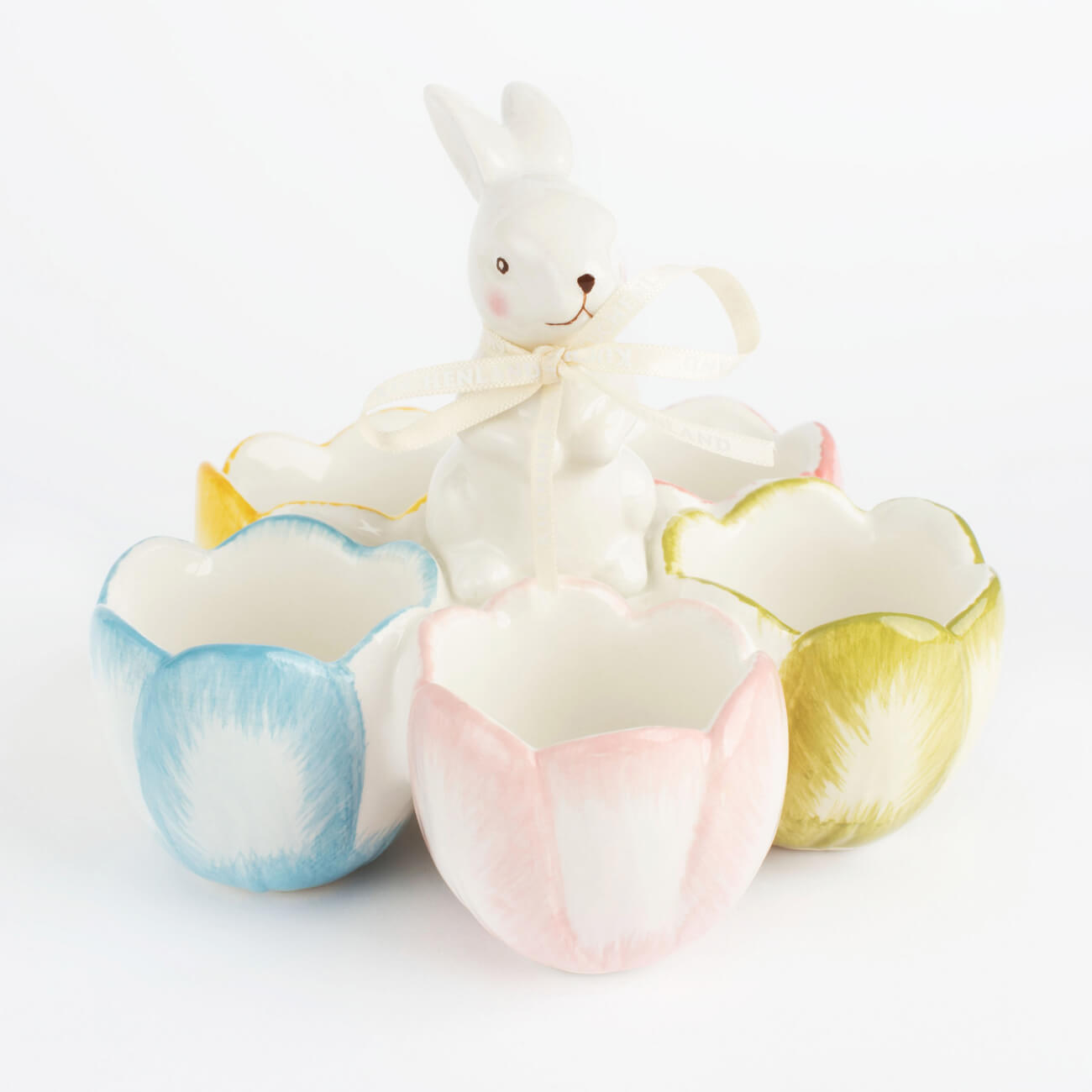 Блюдо пасхальное, 15 см, 5 отд, керамика, белая, Крольчиха в тюльпанах, Easter блюдо пасхальное 26х10 см 10 отд керамика кролики easter