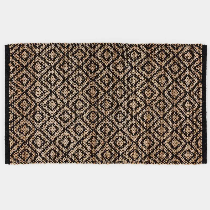 Коврик, 60х100 см, джут/хлопок, песочный/черный, Ромбы, Jute ,image-0