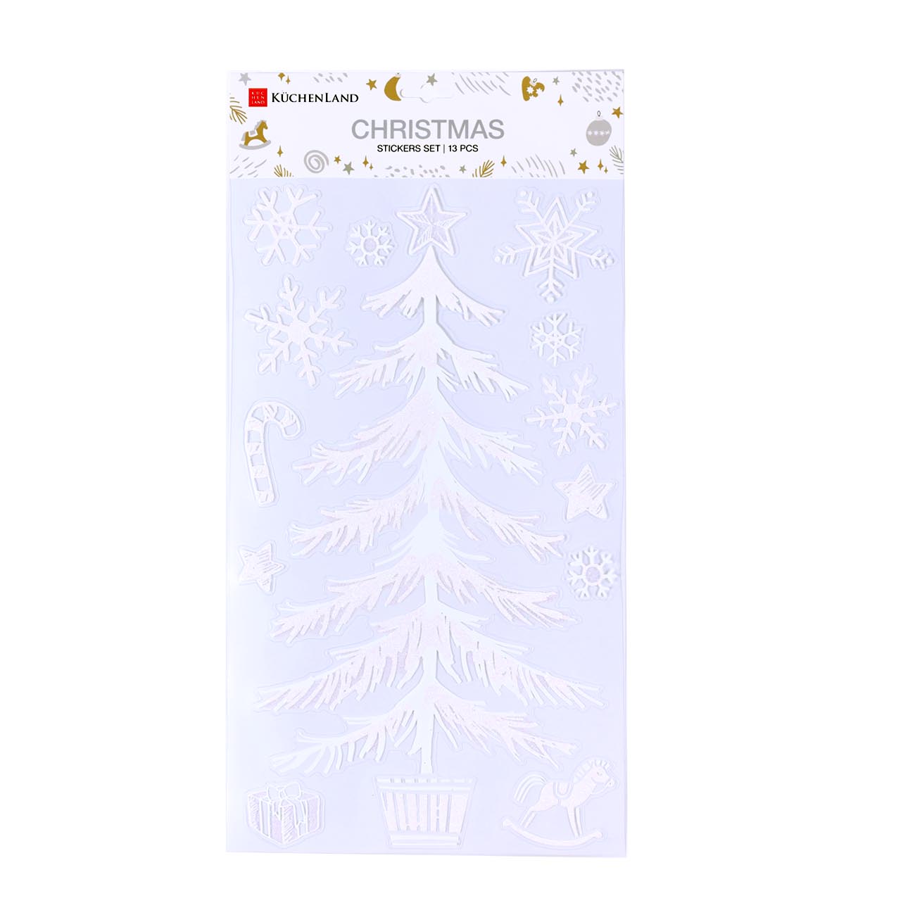 

Набор наклеек для окон и зеркал, 48х25 см, 13 шт, одноразовые, ПВХ, Елка, Christmas