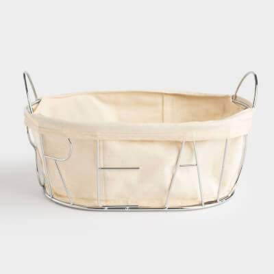Корзина для хлеба, 30x21 см, хлопок/сталь, овальная, серебристая, Bread, Twist silver