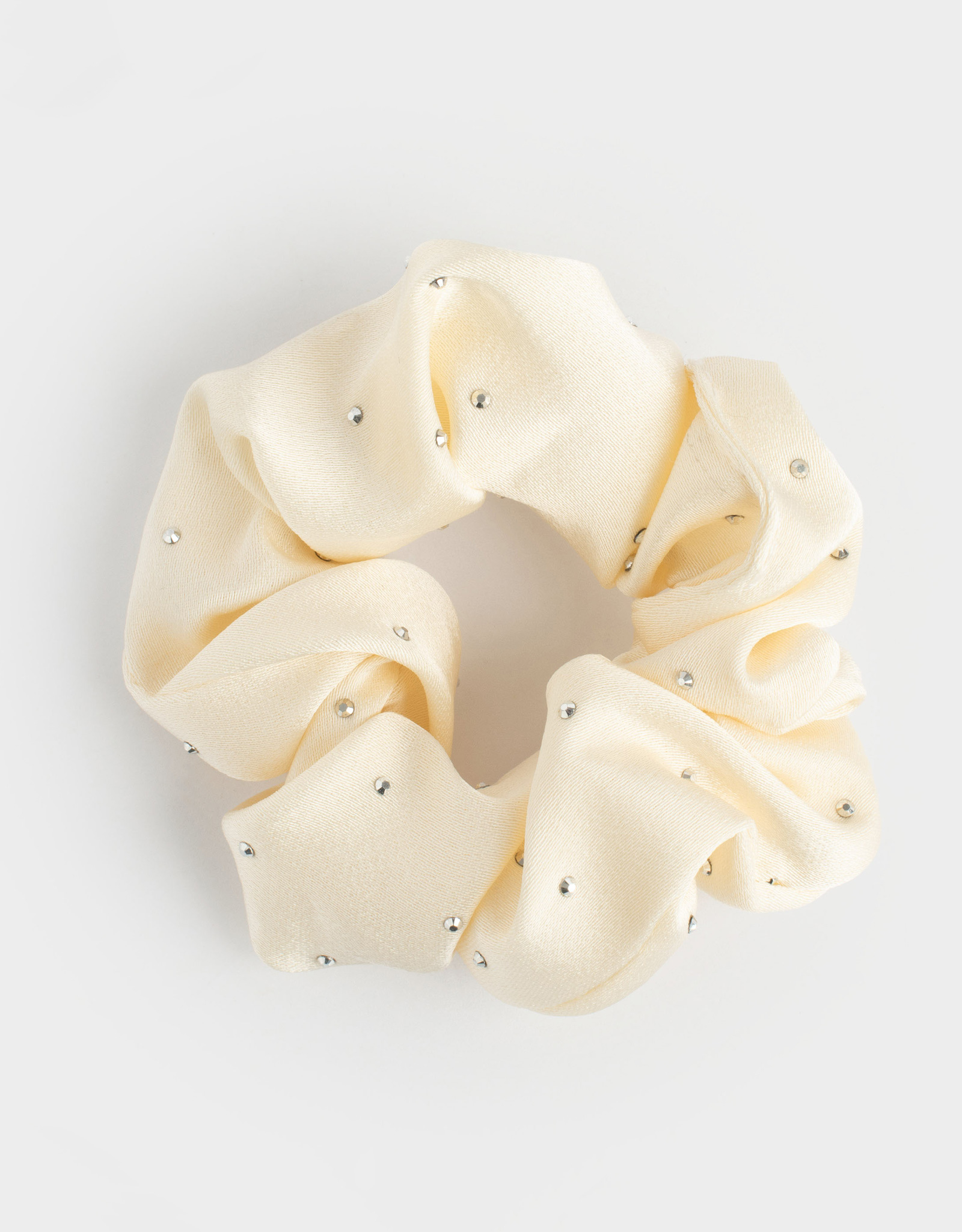 Резинка для волос, 8 см, со стразами, полиэстер, молочная, Silk, image-0