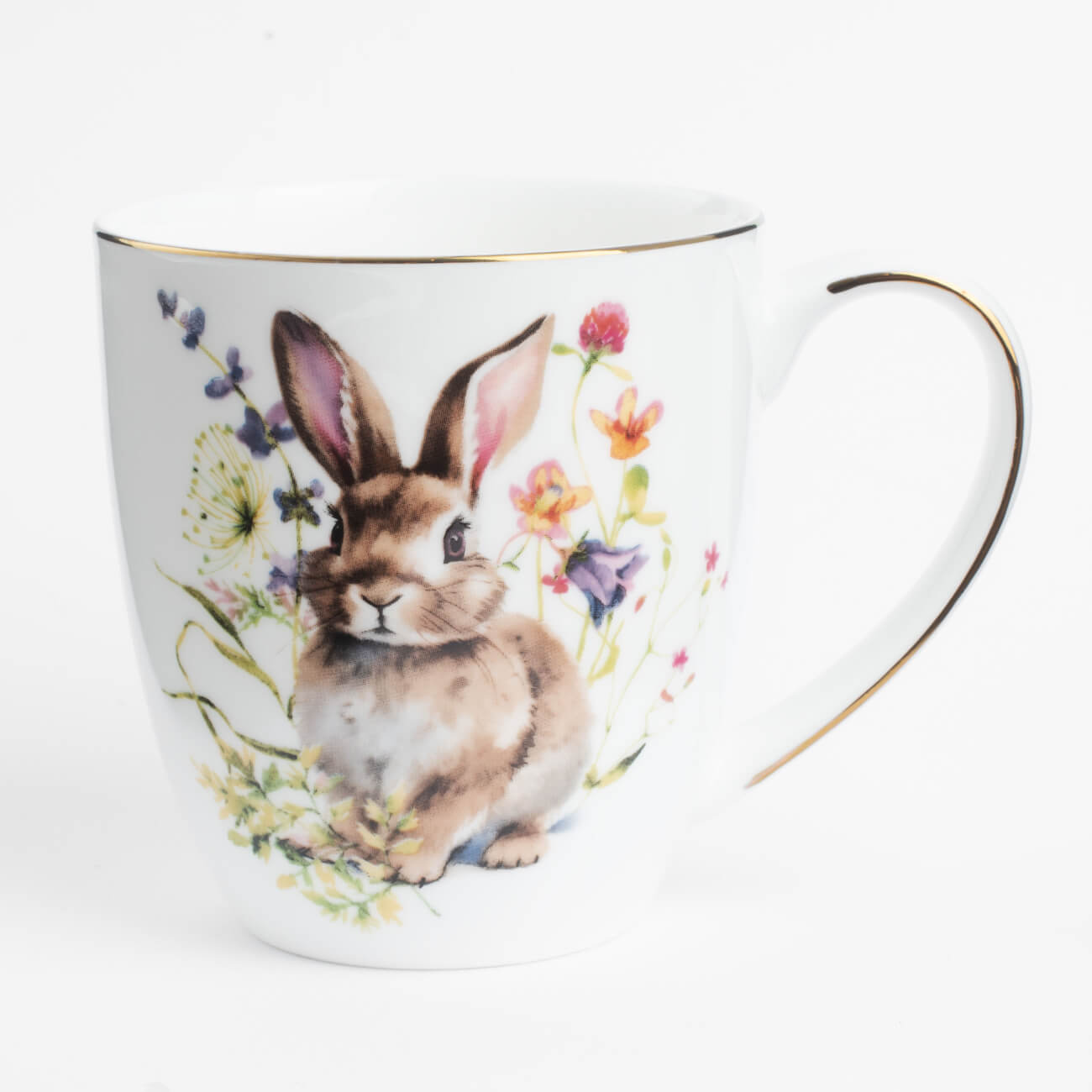 Кружка, 370 мл, фарфор F, белая, с золотистым кантом, Кролик в цветах, Natural Easter изображение № 1