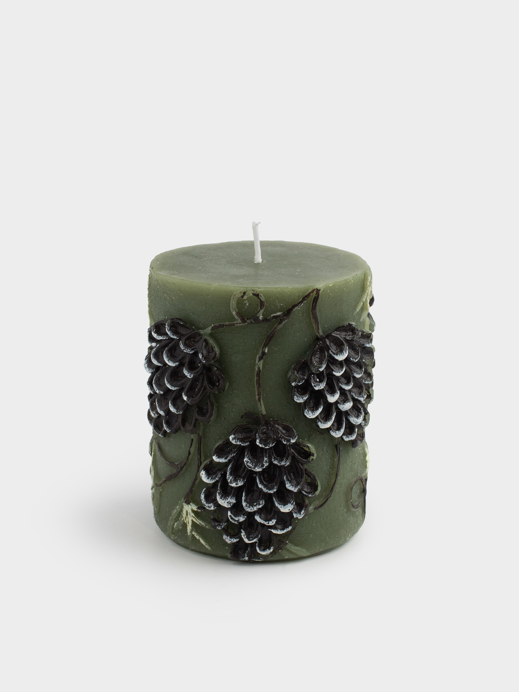 Свеча, 8х9 см, цилиндрическая, зеленая, Шишка, Winter delice, image-0