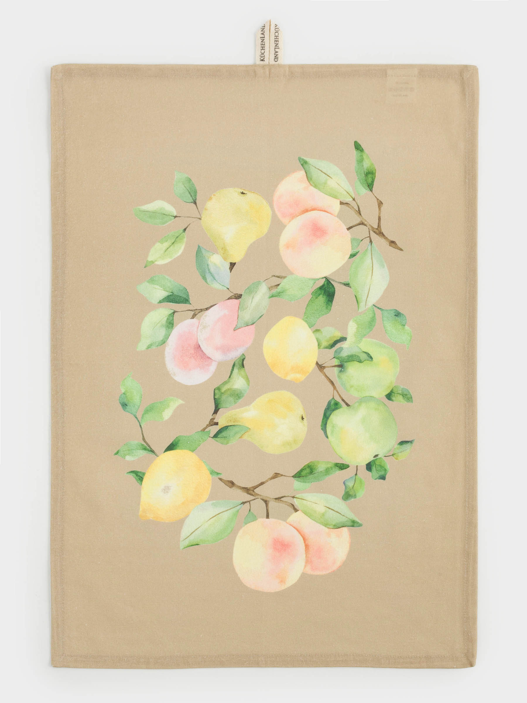 Полотенце кухонное, 40х60 см, хлопок, бежевое, Ветви с грушами, Fruit garden
