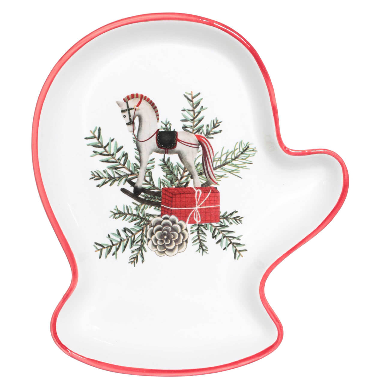

Блюдо, 20х17 см, керамика, Варежка, Лошадка с подарком, Christmas tree
