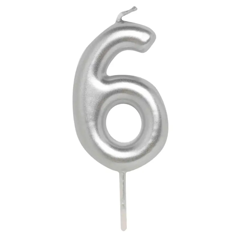 Свеча для торта, 8 см, серебристая, Цифра 6, Birthday party ,image-0