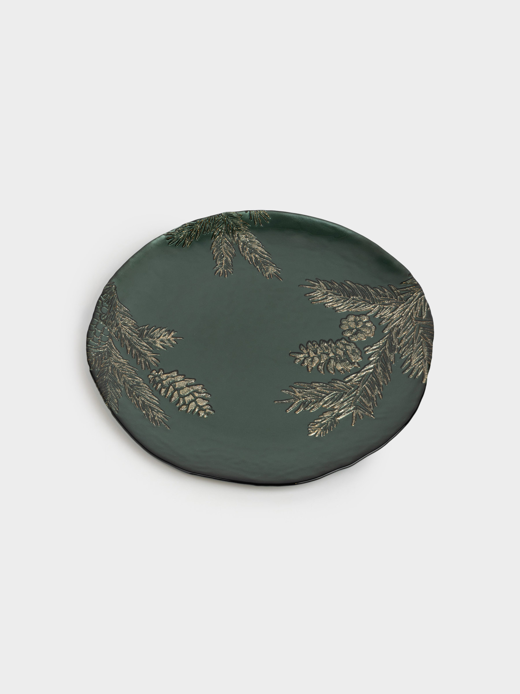 Блюдо, 26х2 см, стекло, зеленое, Еловые ветки, Winter delice, image-1