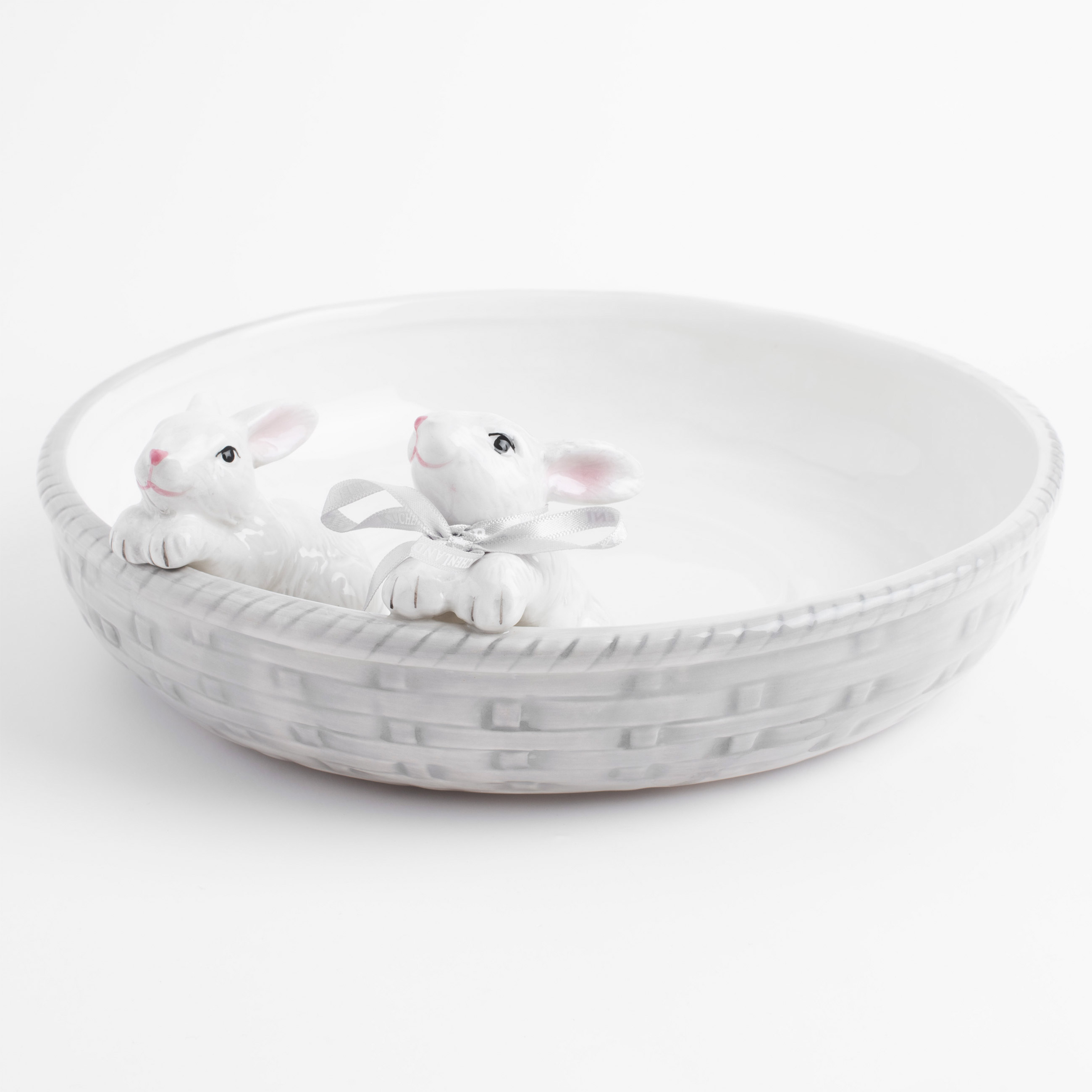 Салатник декоративный, 26х5 см, 1,3 л, керамика, серо-молочное, Кролики, Pure Easter изображение № 2