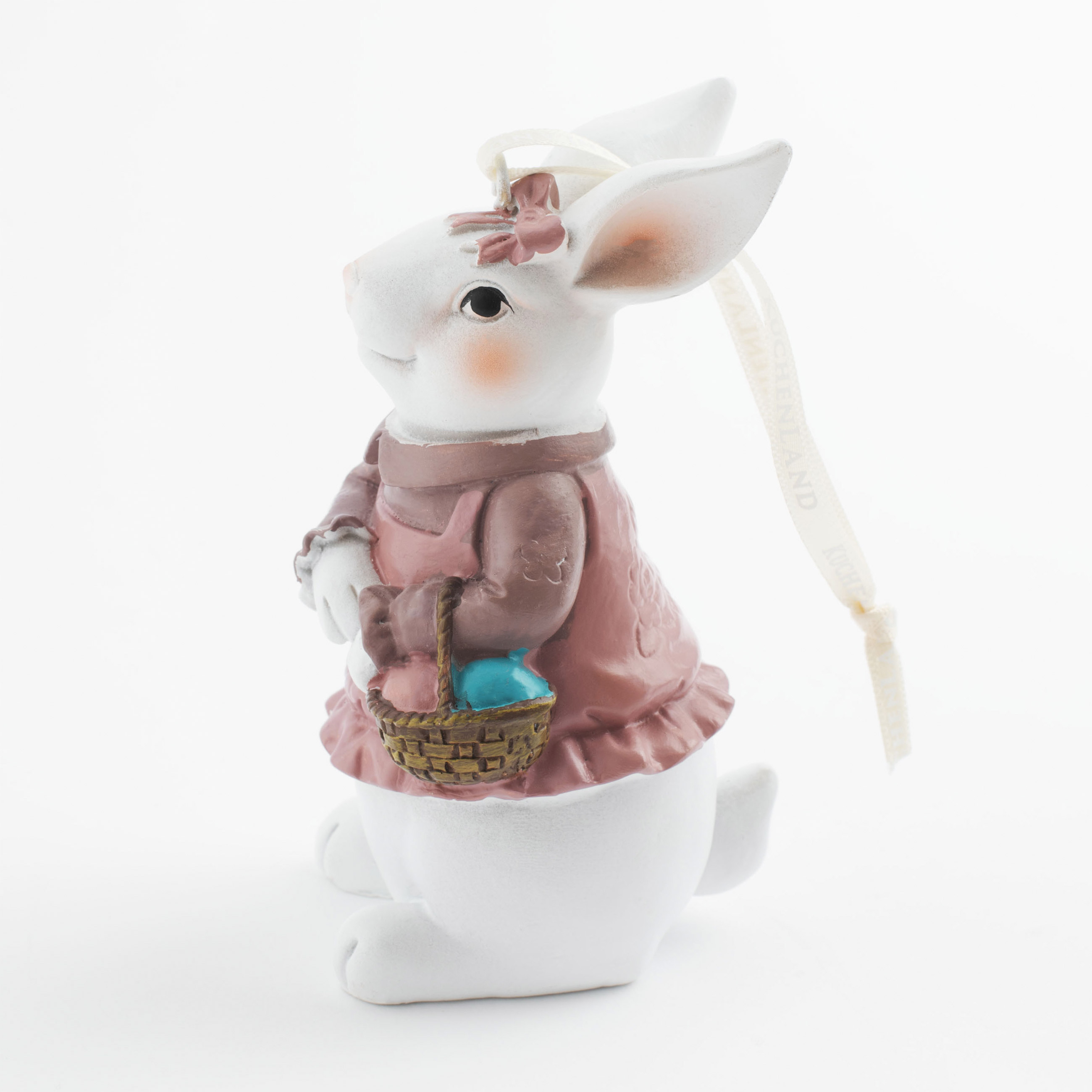Подвеска декоративная, 11 см, полирезин, Белая крольчиха с корзинкой, Easter изображение № 2