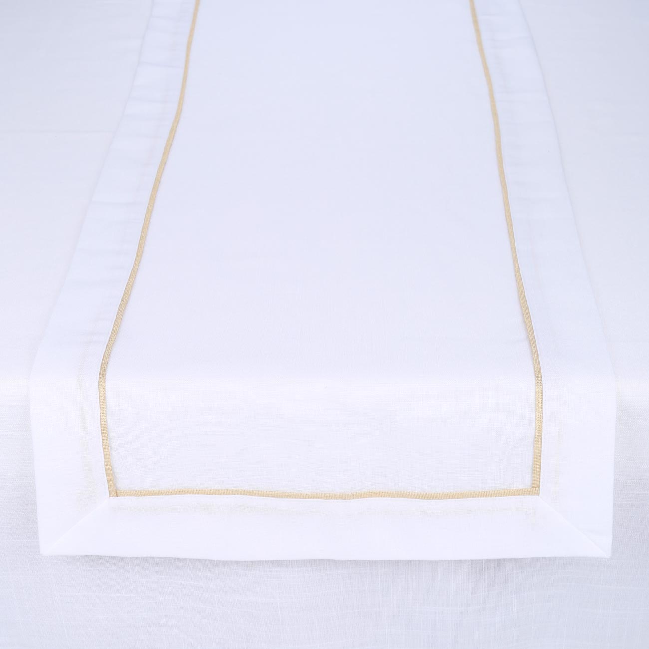 

Дорожка настольная, 40х160 см, полиэстер, белая, Золотистая кайма, Leaf gold