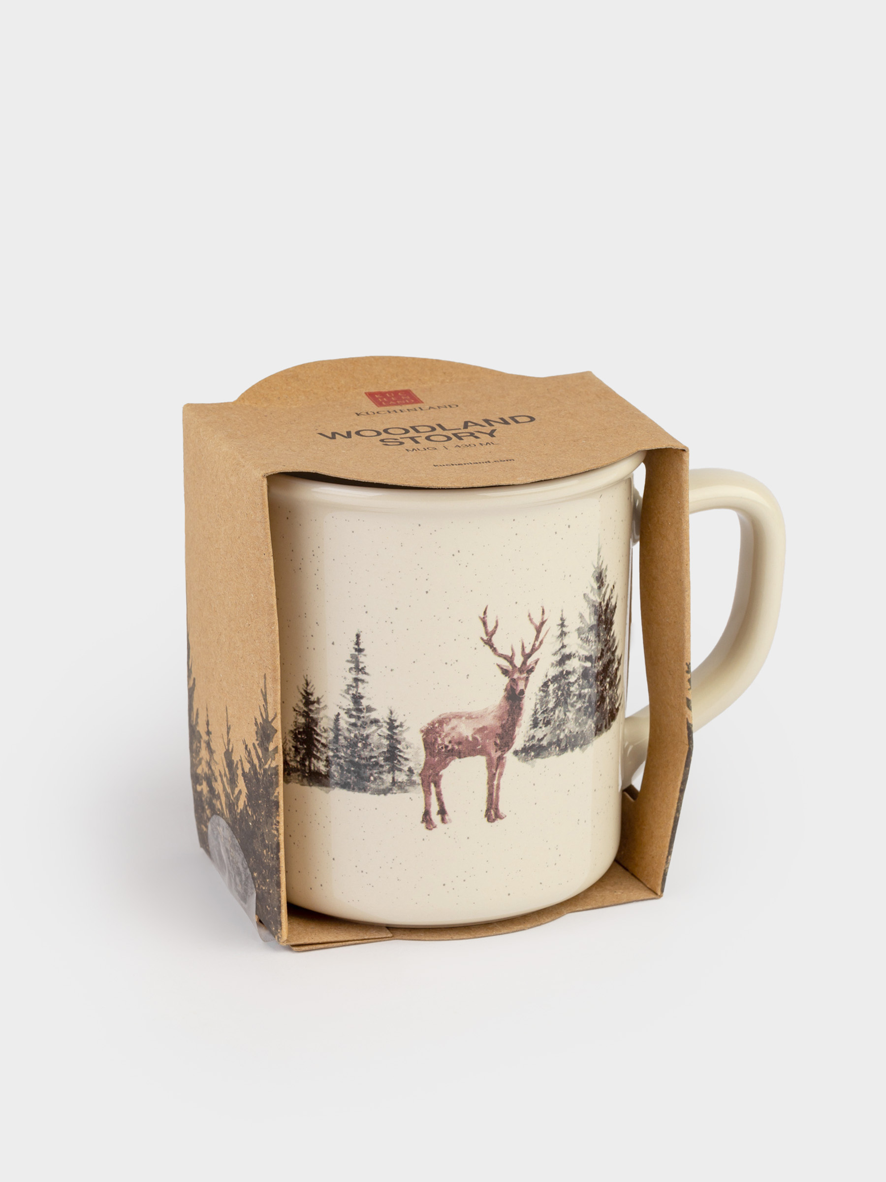 Кружка, 430 мл, фарфор N, бежевая, Олень в лесу, Woodland story, image-4