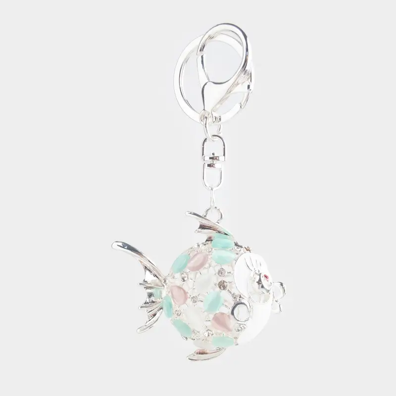 Брелок, 12 см, металл/стразы, серебристый, Рыба-шар, Keychain crystal ,image-0