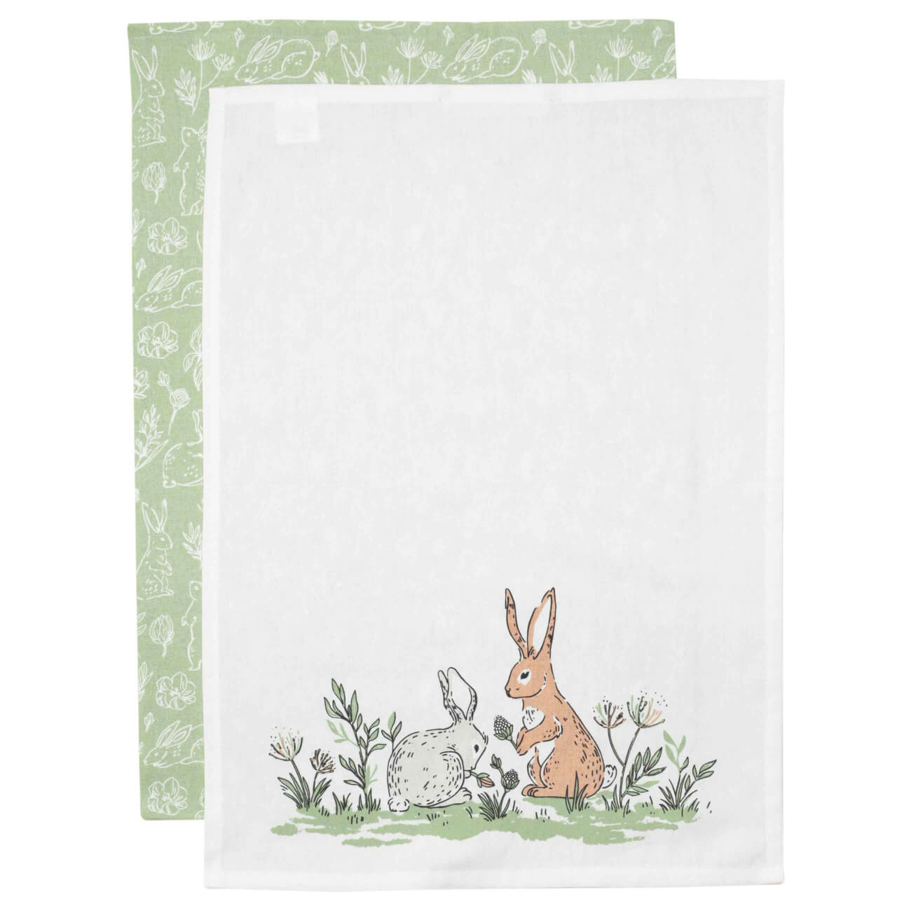 

Полотенце кухонное, 40х60 см, 2 шт, хлопок, белое/зеленое, Кролики, Easter