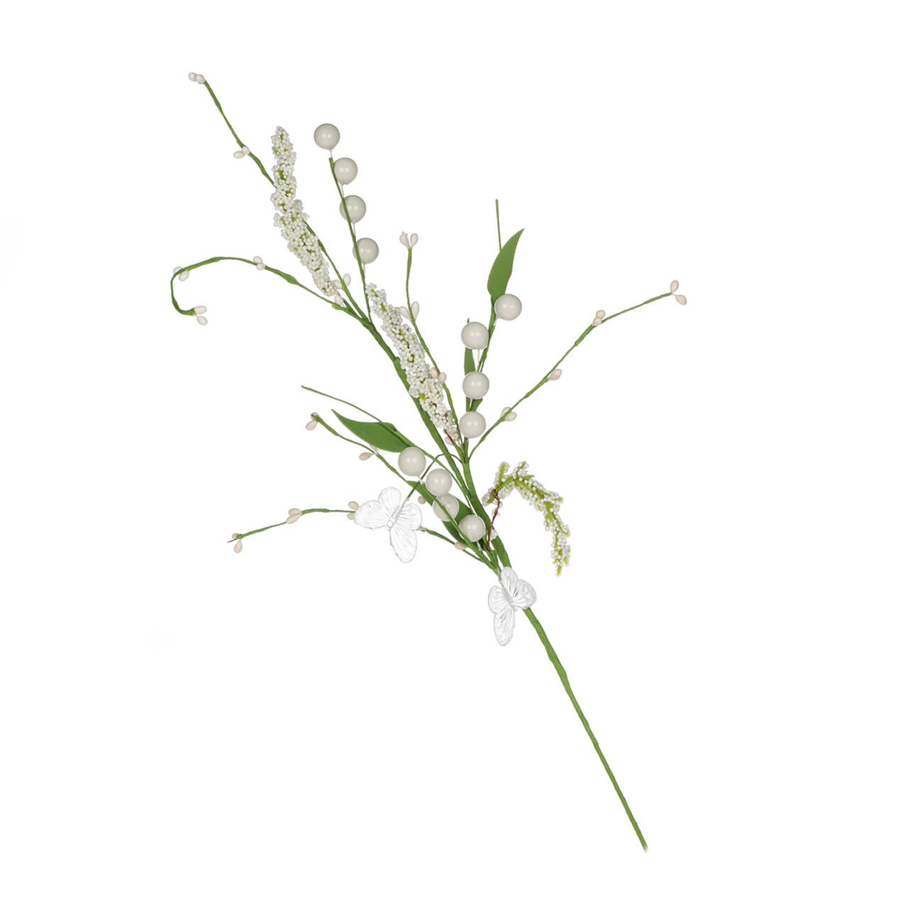 

Ветка декоративная, 52 см, пластик, Белые ягоды и бабочки, Natural Easter