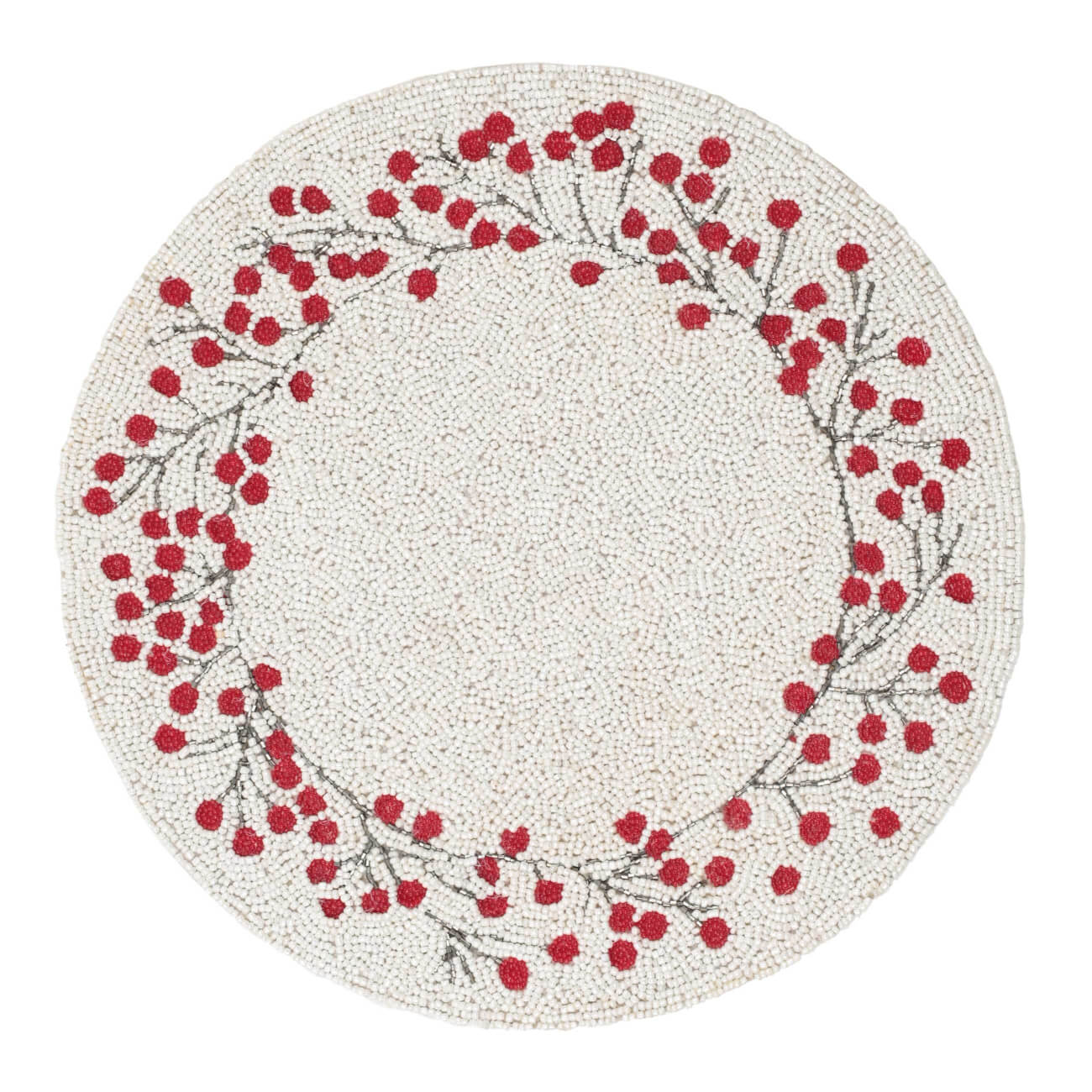 

Салфетка под приборы, 36 см, бисер, круглая, молочная, Рябина, Art beads