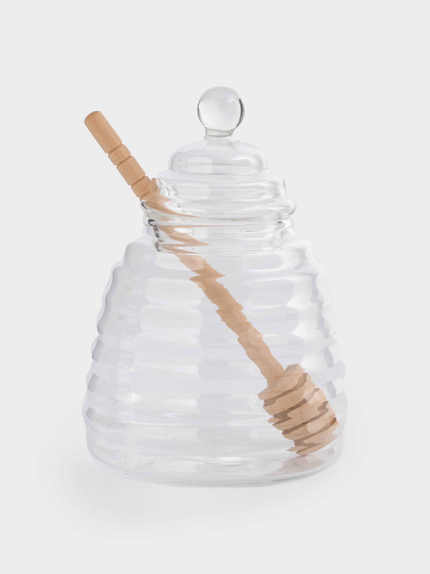 Банка для меда, 470 мл, с ложкой, стекло Б/дерево, Honey, image-1