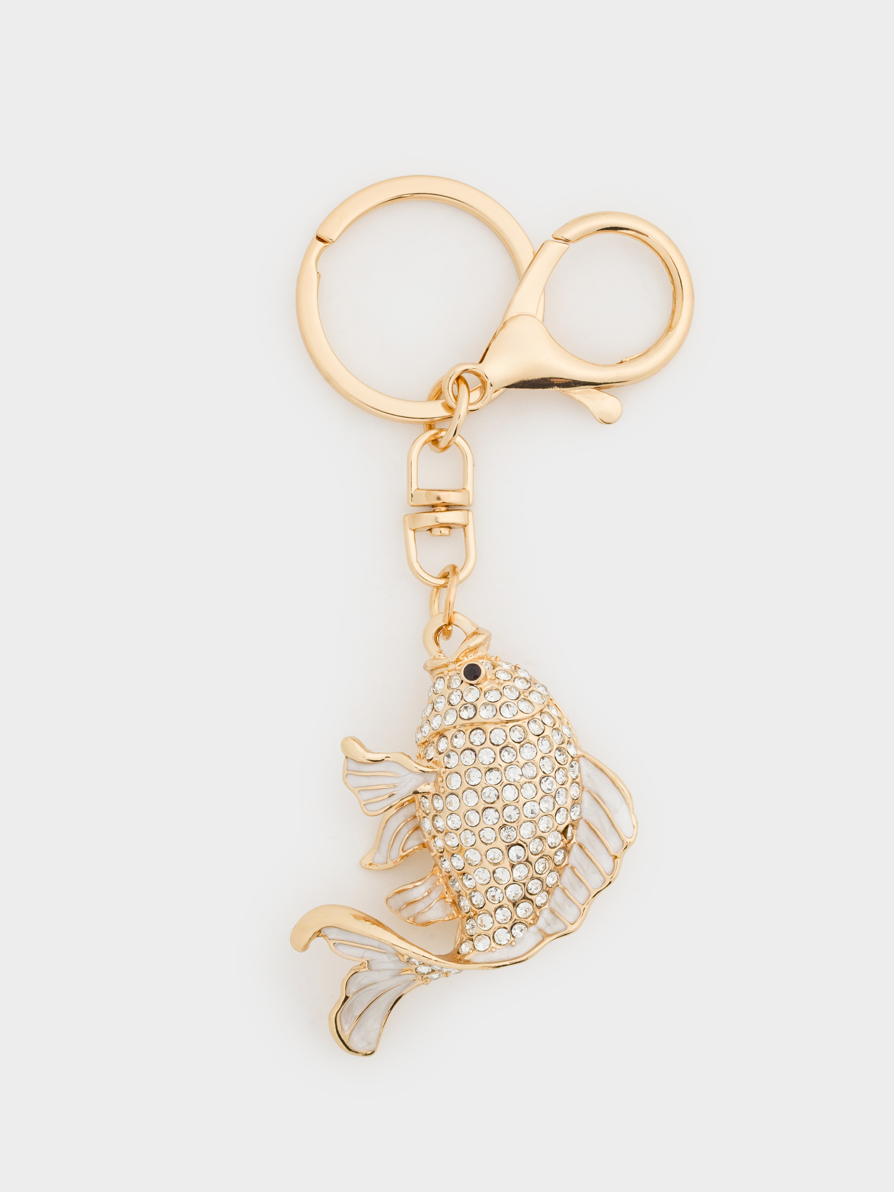 Брелок, 12 см, металл/стразы, золотистый, Рыбка, Keychain crystal, image-0