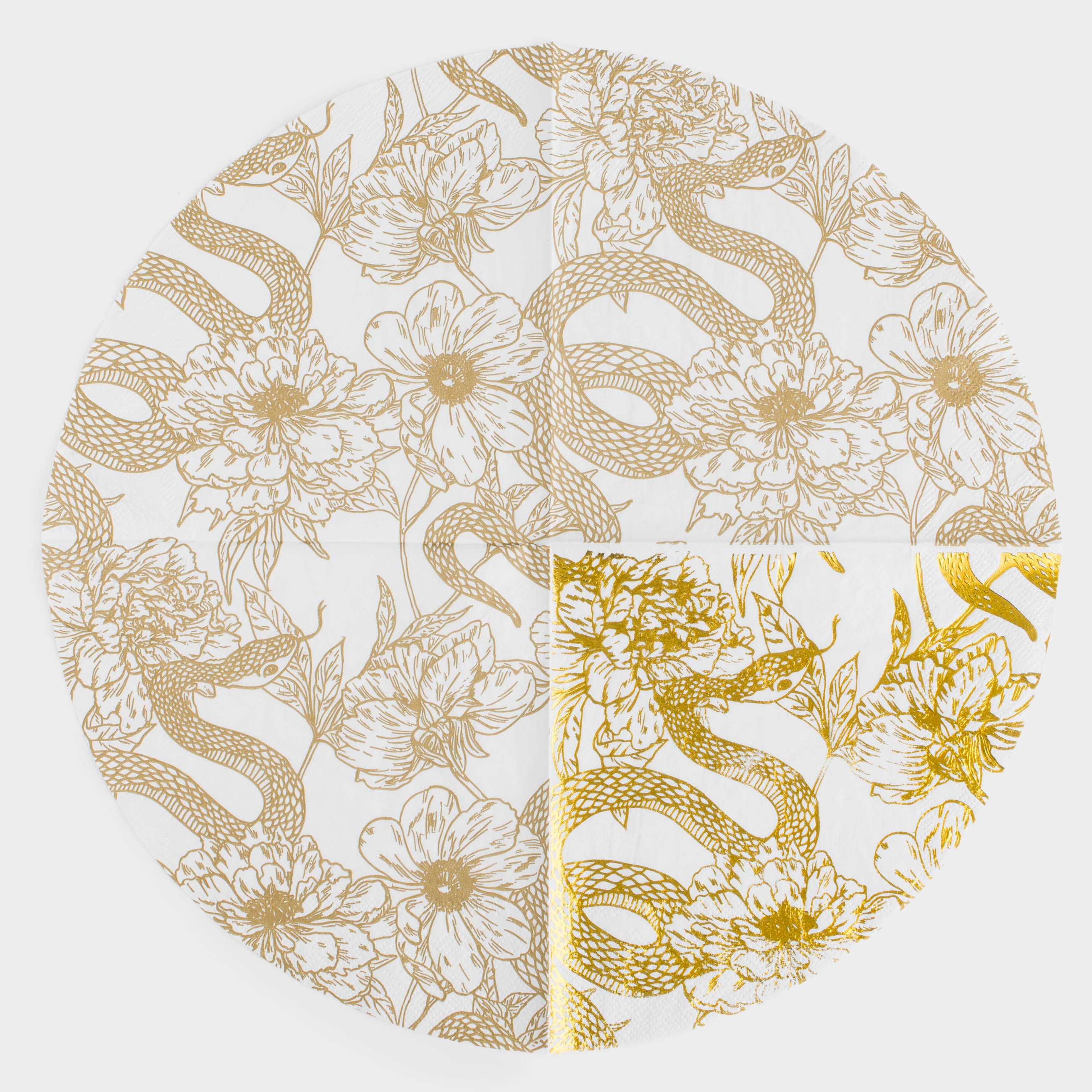 Салфетки бумажные, 33х33 см, 20 шт, круглые, белые, Змея в цветах, Mamba in flowers, image-3