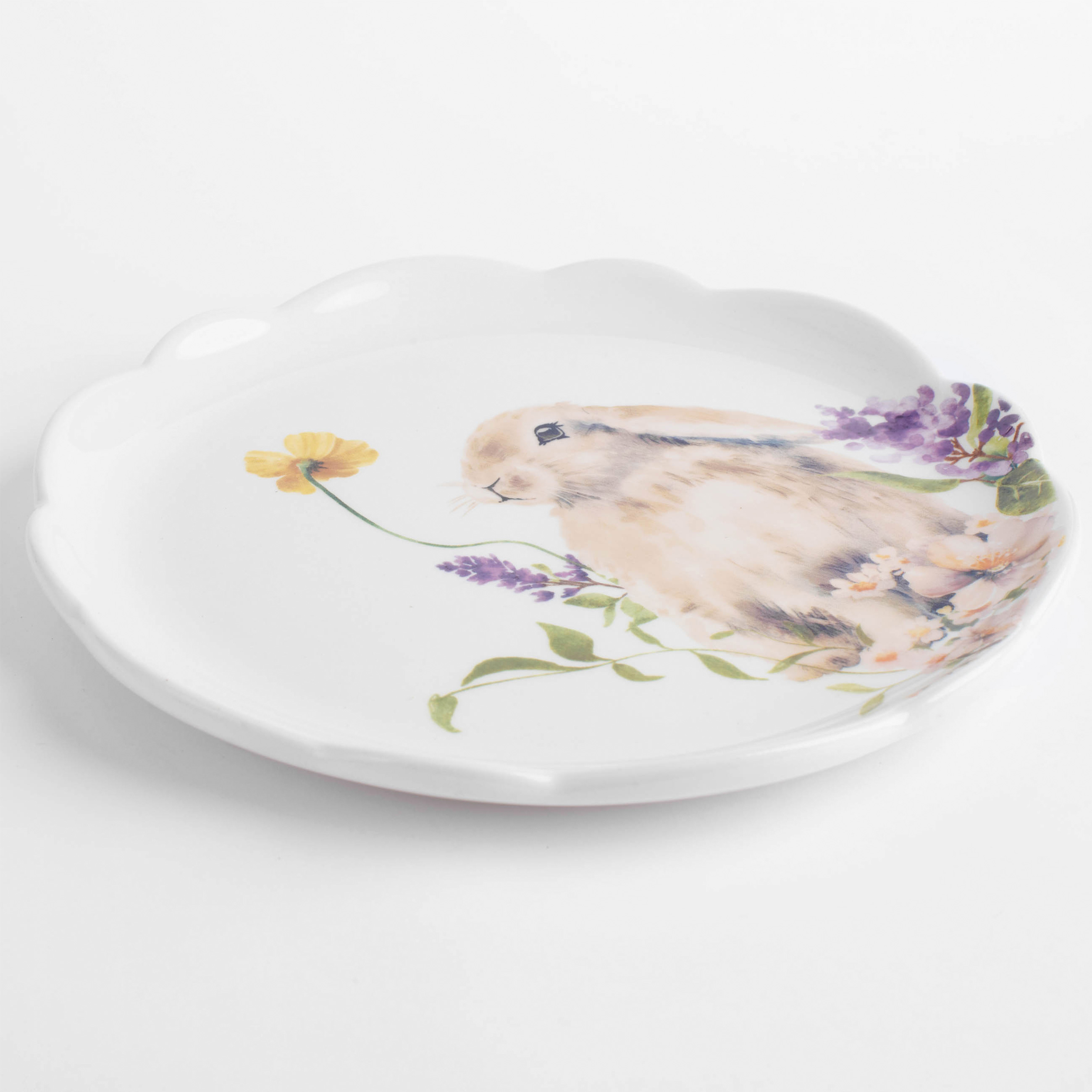 Тарелка десертная, 20 см, керамика, белая, Кролик в цветах, Easter изображение № 3