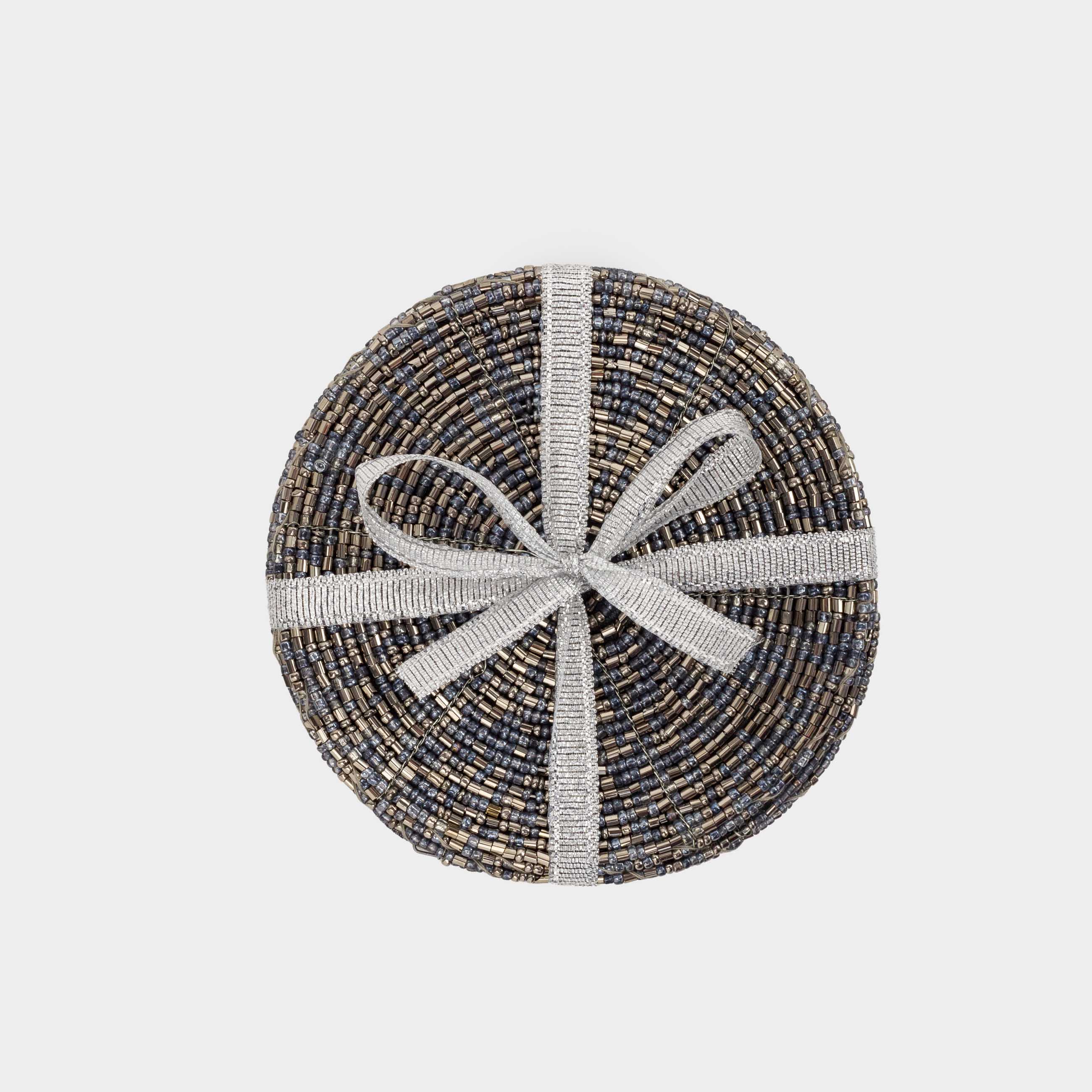 Подставка под кружку, 10 см, 2 шт, бисер, круглая, серебристо-голубая, Shiny beads, image-4