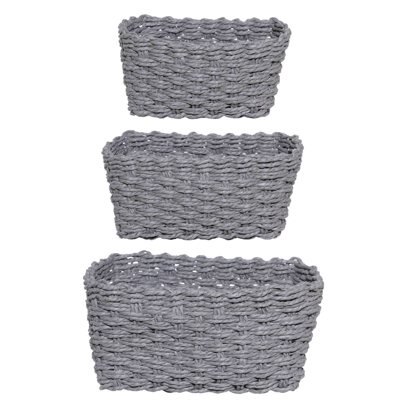 

Набор корзин для хранения, 3 шт, плетеный, целлюлоза, прямоугольный, серый, Braided