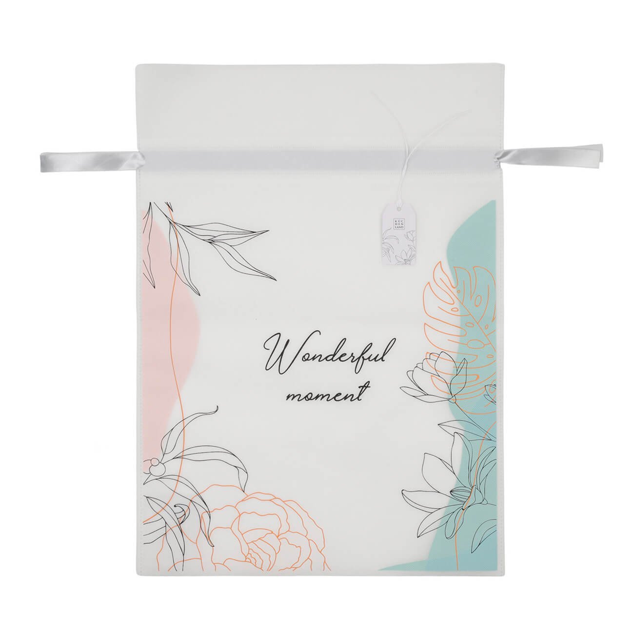 Мешок подарочный, 30х45 см, с завязками, полипропилен, белый, Абстрактные цветы, Abstract
