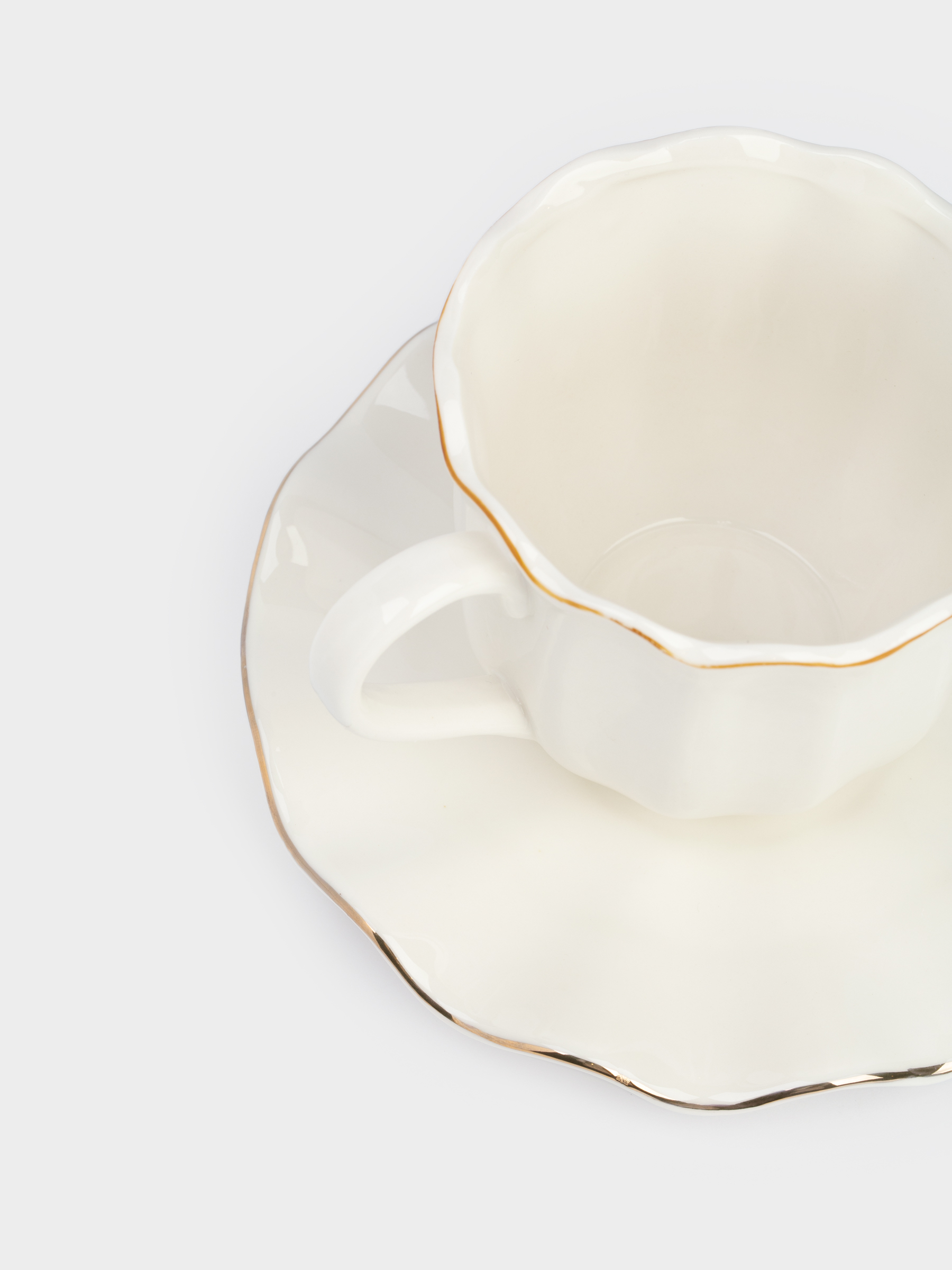 Пара чайная, 1 перс, 2 пр, 350 мл, фарфор P, с золотистым кантом, Волнистый край, Crumple gold, image-4
