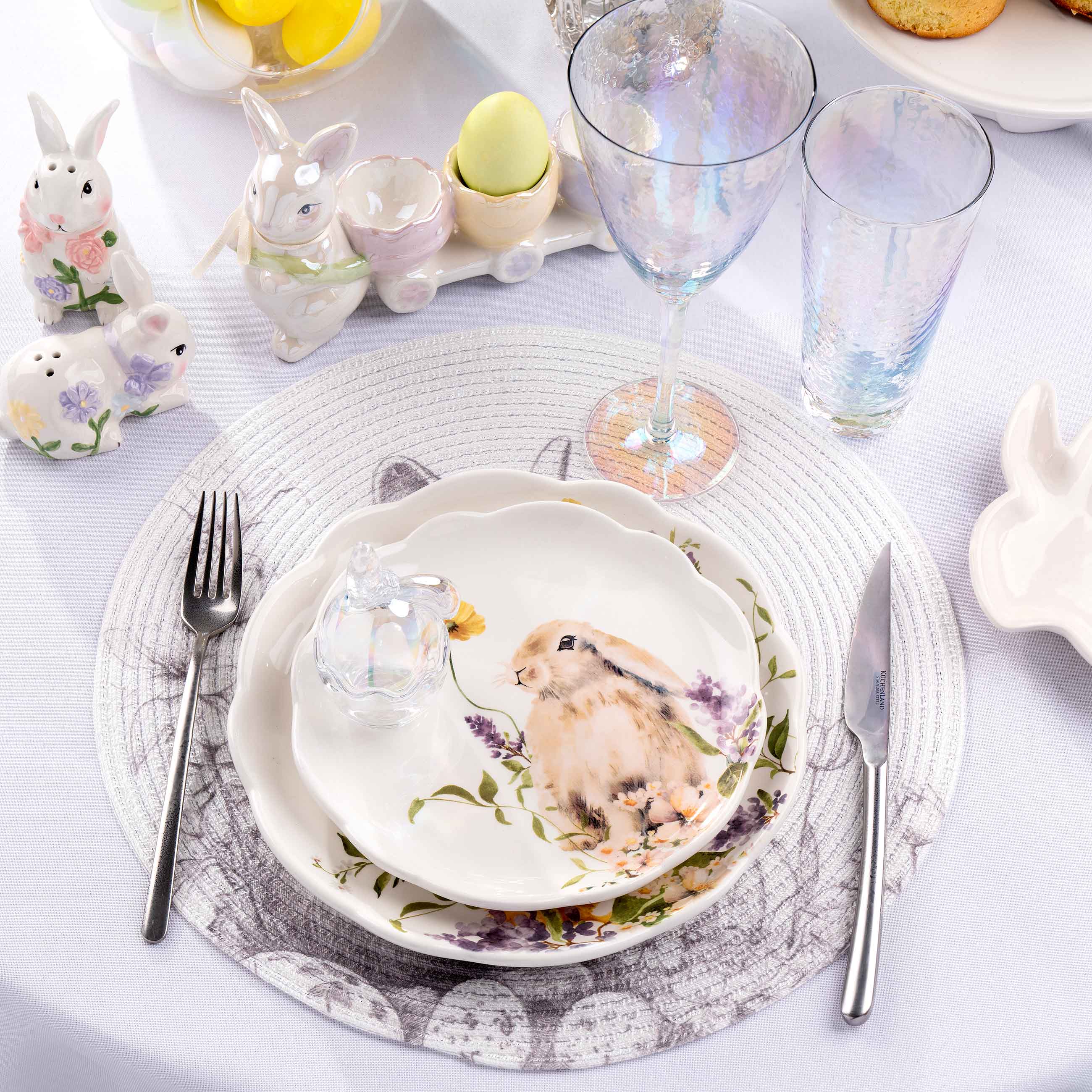 Тарелка десертная, 20 см, керамика, белая, Кролик в цветах, Easter изображение № 7