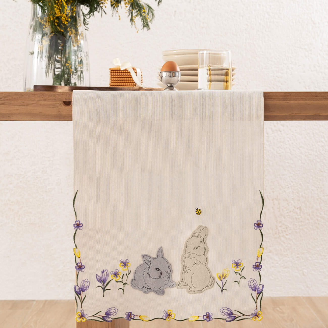 

Дорожка настольная, 40x160 см, полиэстер, бежевая, Кролики, Pure Easter
