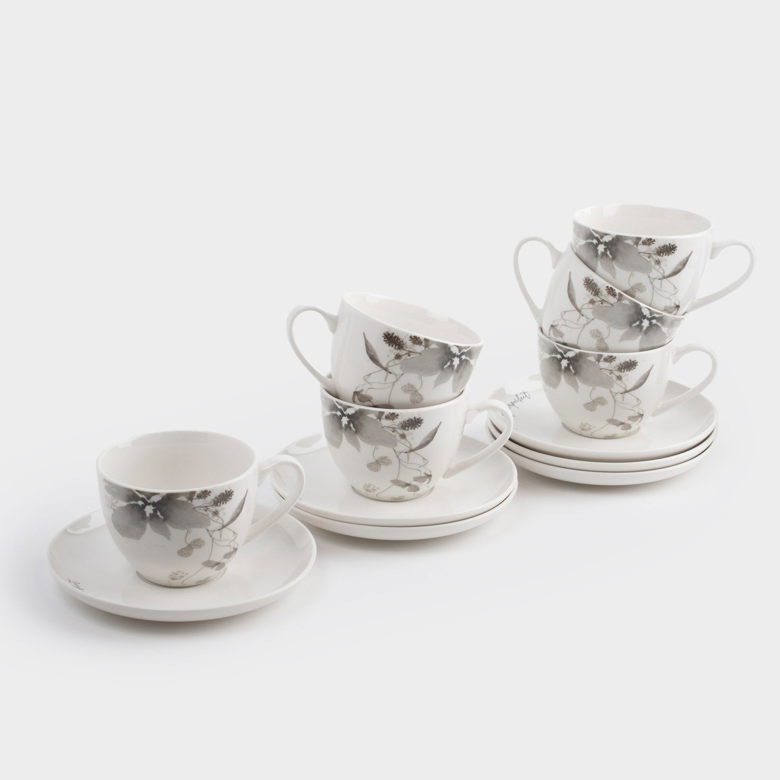 Пара чайная 6 перс 12 пр 220 мл фарфор N Серые цветы Watercolor 3690₽