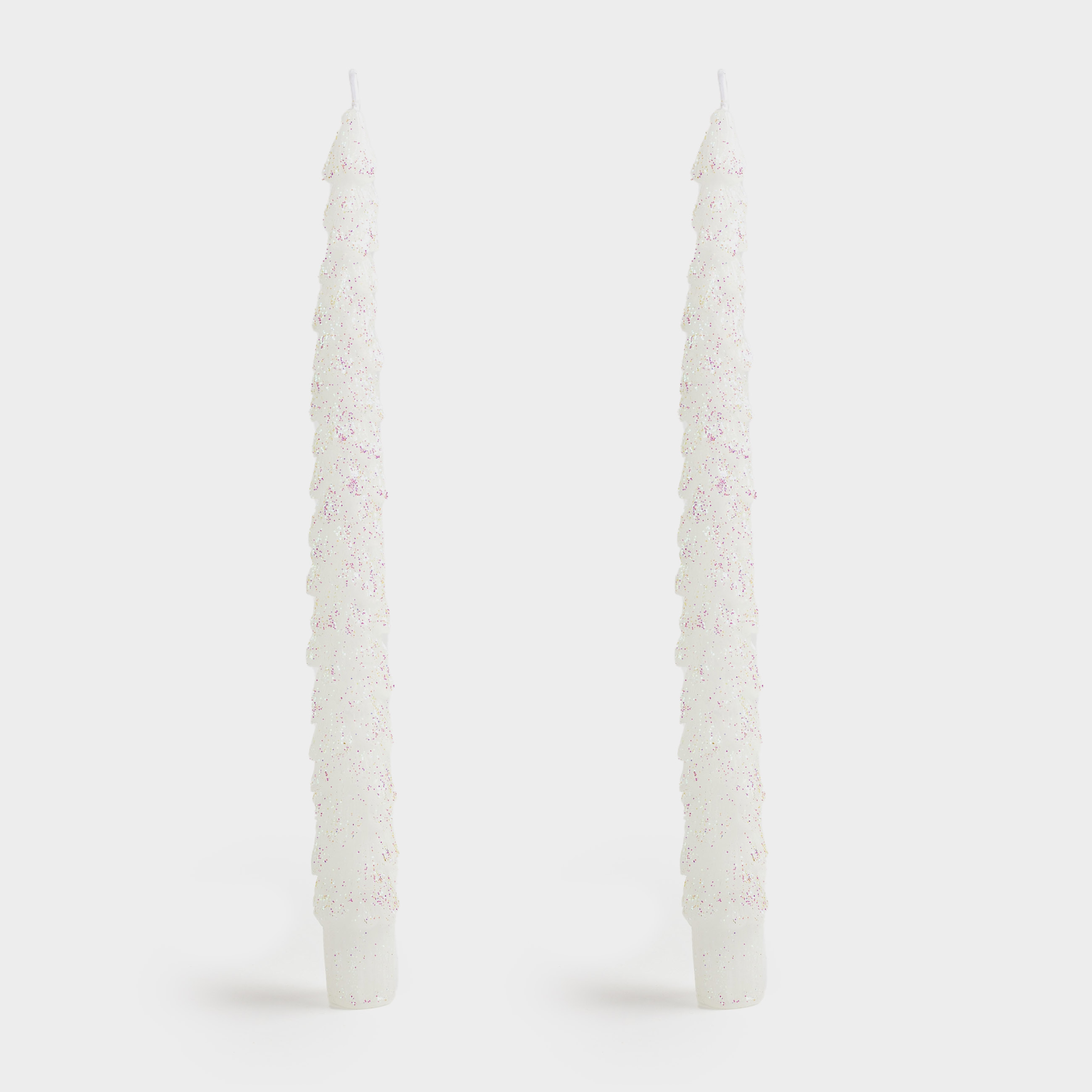 Свеча, 25 см, 2 шт, тонкая, с блестками, бело-серебристая, Елка, Fir candle, image-0