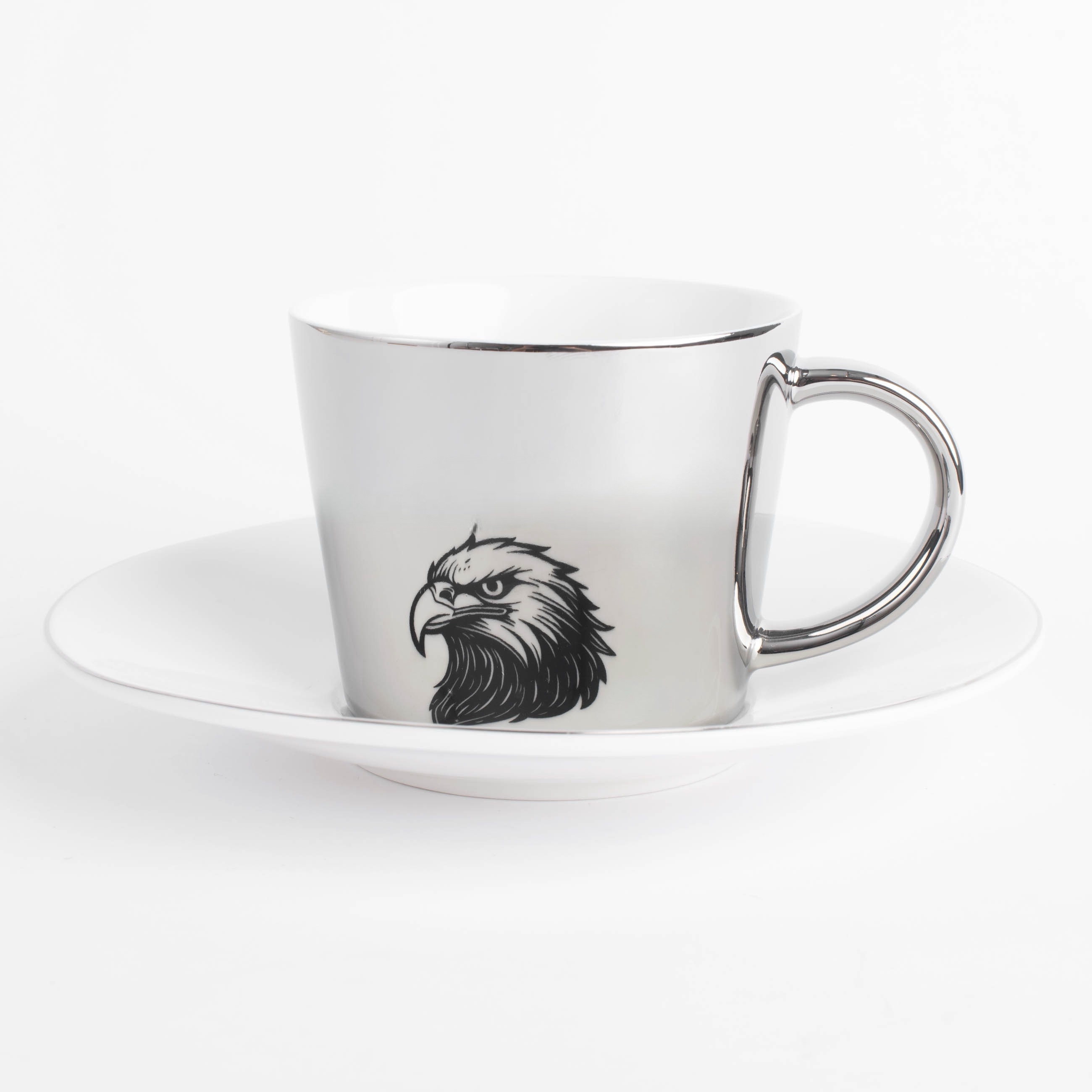 Пара чайная, 1 перс, 2 пр, 230 мл, фарфор P, бело-серебристая, Орел, Eagle изображение № 4
