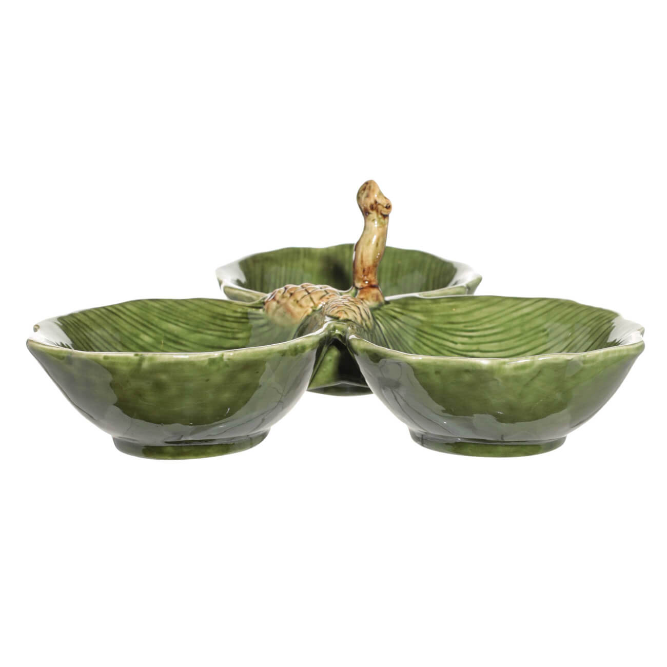 

Менажница, 23 см, 3 отд, керамика, зеленая, Шишки на листе, Fir cone