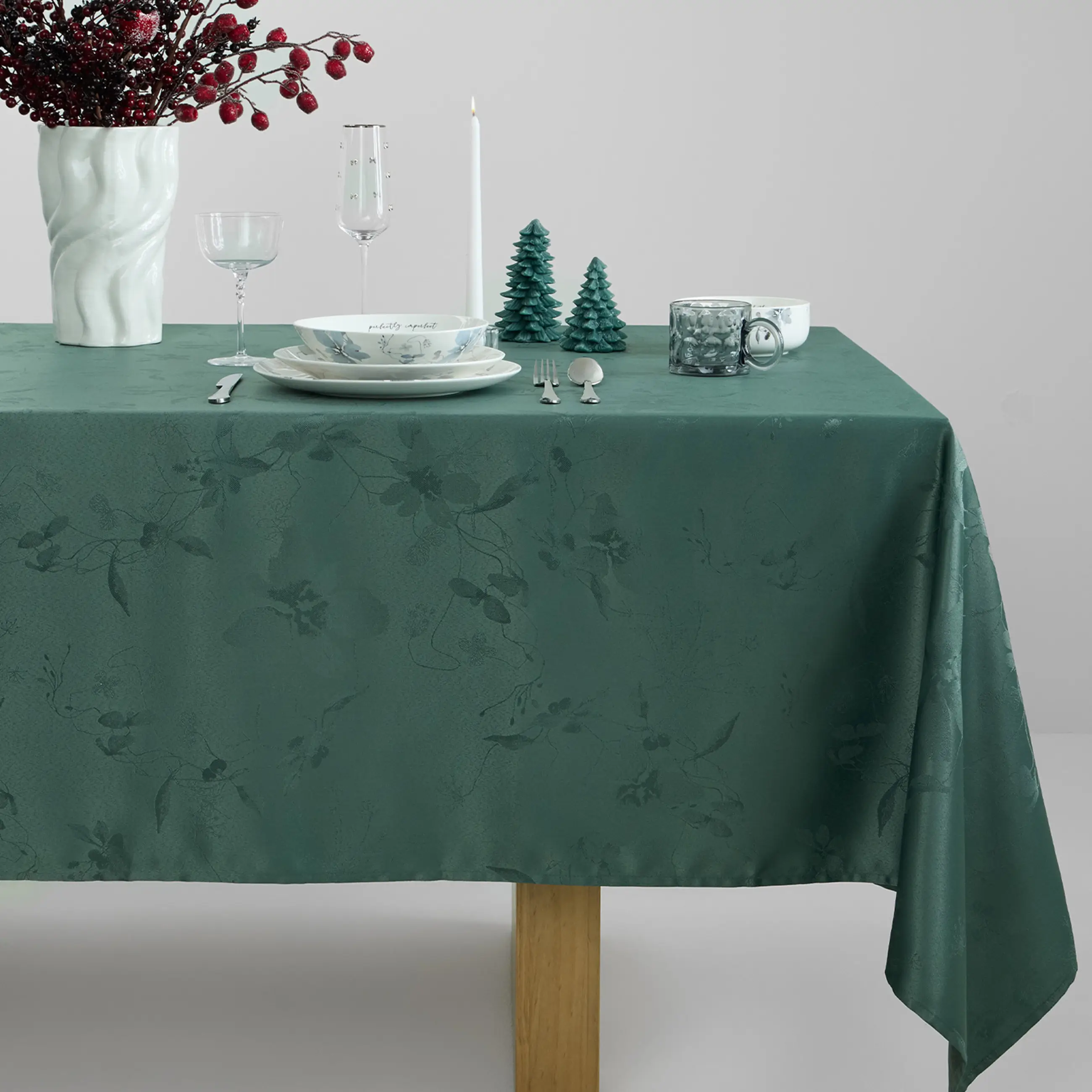 Скатерть, 170х250 см, жаккард, полиэстер, зеленая, Цветы, Flora green