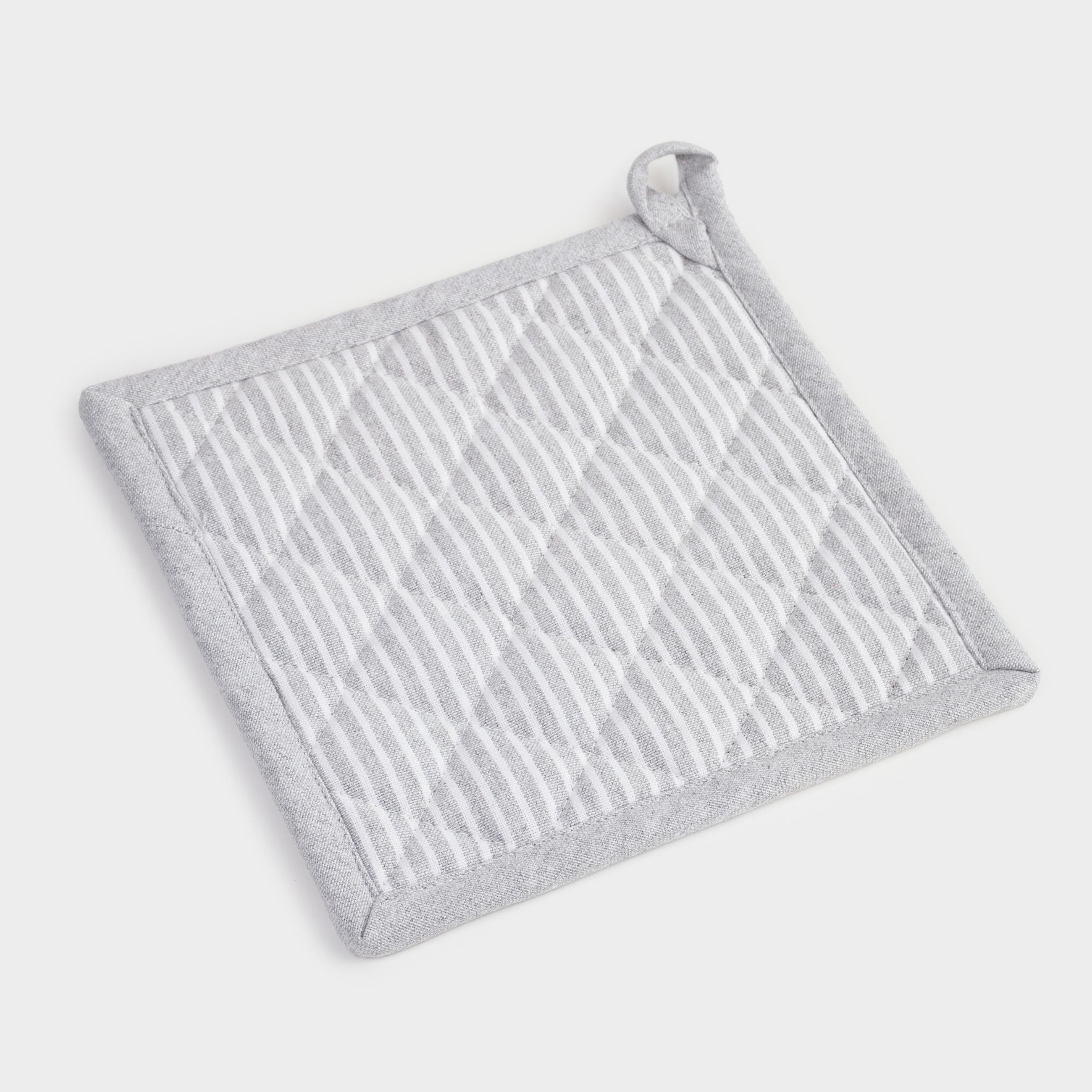 Прихватка, 20x20 см, хлопок, светло-серая, Полосы, Stripe kitchen, image-1