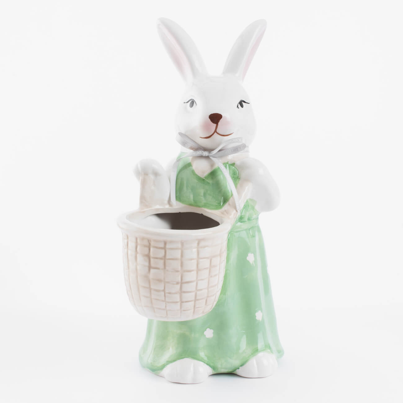 Ваза для цветов, 31 см, декоративная, керамика, белая, Крольчиха с корзиной, Easter blooming