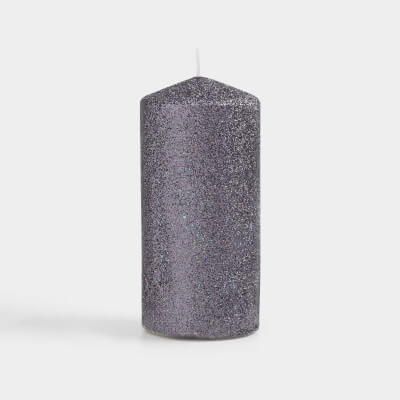 Свеча, 9 см, цилиндрическая, с блестками, графитовая, Sparkly candle ,image-0
