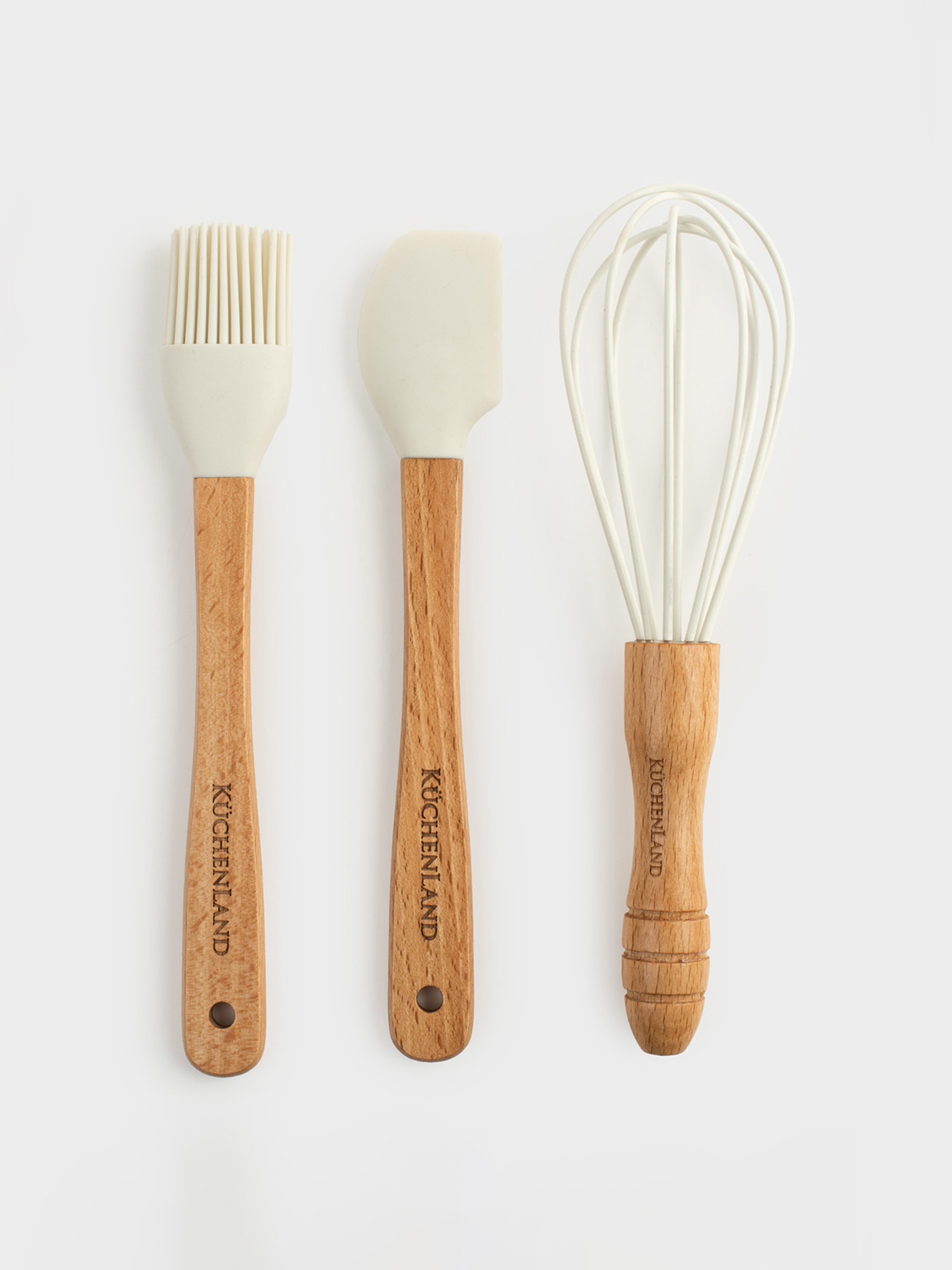 Набор для выпечки, 3 пр, лопатка/венчик/кисть, силикон/дерево, молочный, Bakery, image-0