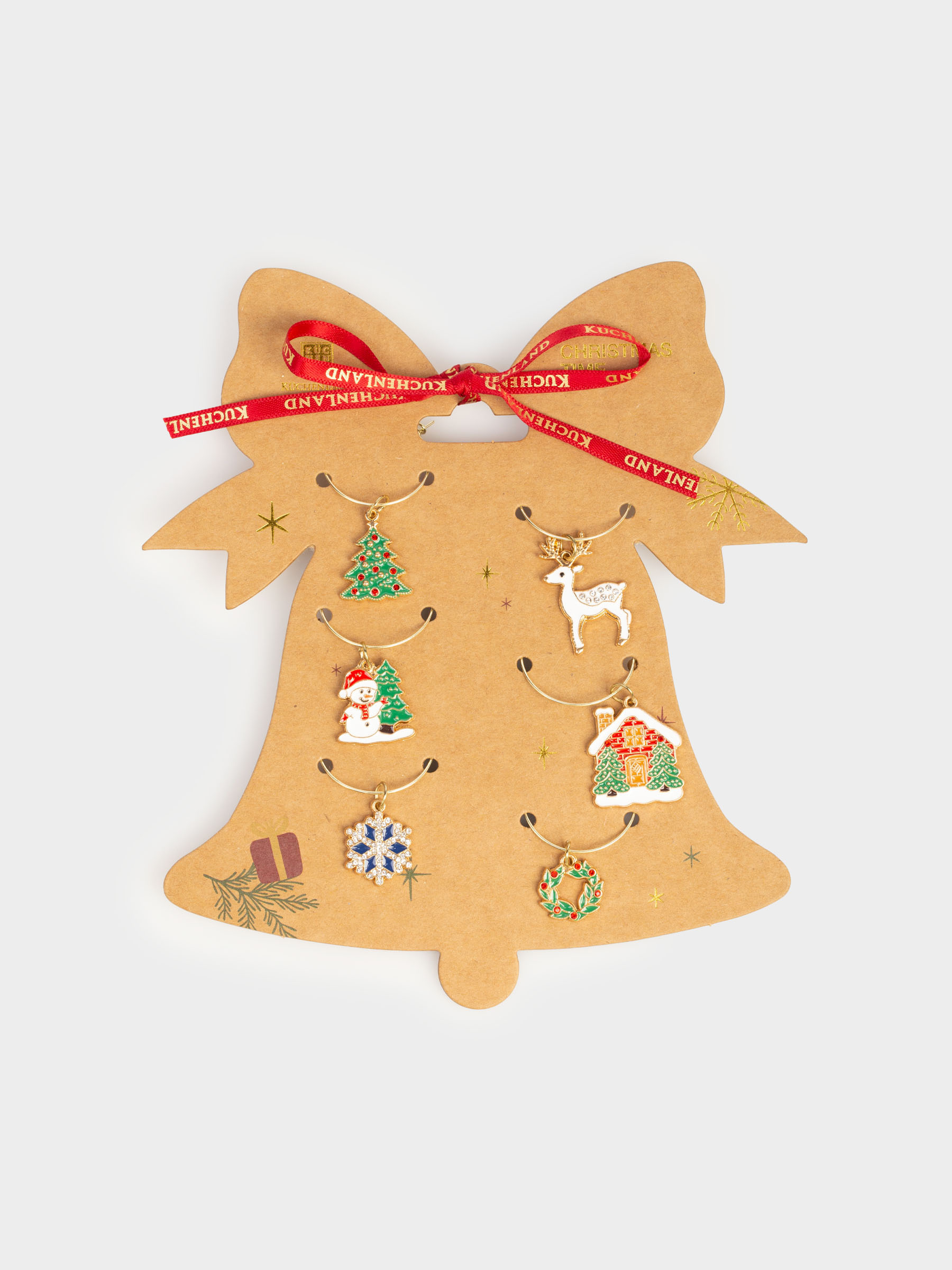 Подвеска для бокала, 6 шт, металл/стразы, Елка с игрушками, Christmas time, image-5