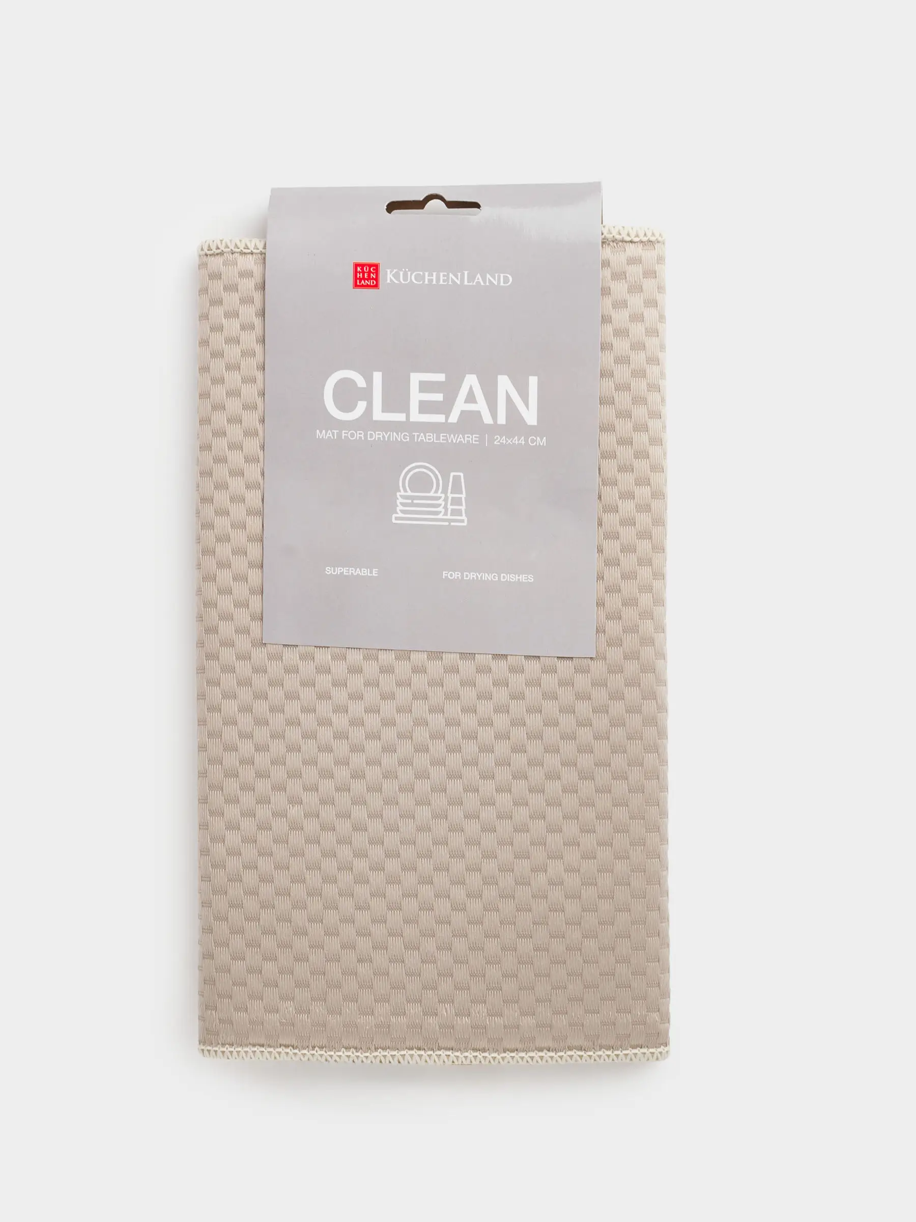 Коврик для сушки посуды, 24x44 см, микрофибра, серо-бежевый, Clean