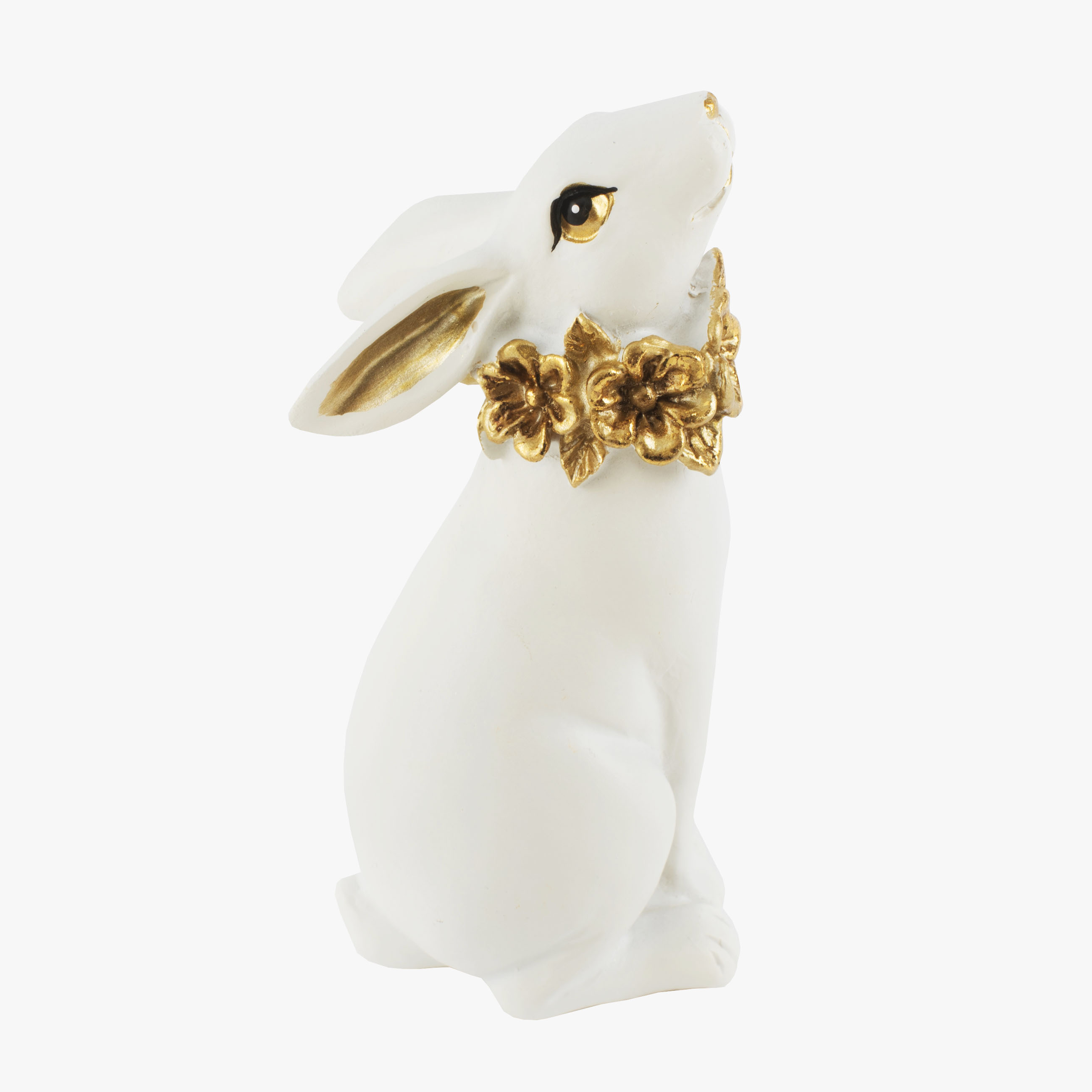Статуэтка, 13 см, полирезин, бело-золотистая, Кролик с цветочным ожерельем, Easter gold изображение № 3