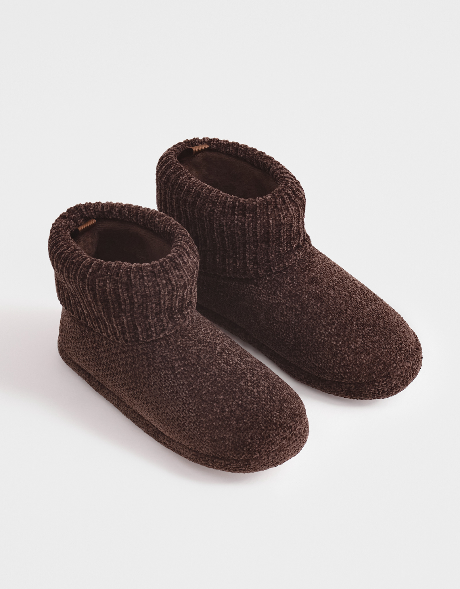 Тапочки женские, домашние, высокие, шенил/вельвет, коричневые, Knitted, image-4