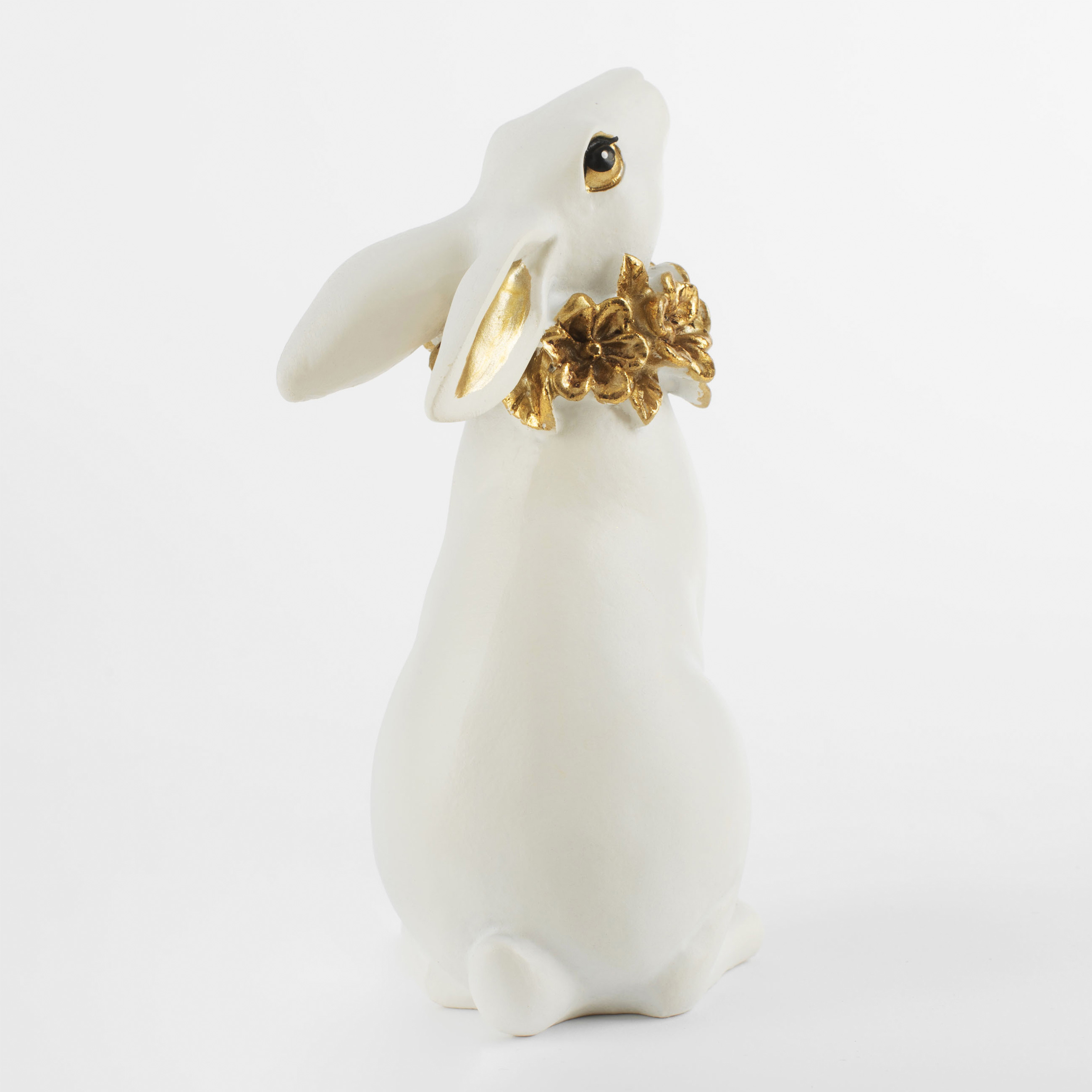 Статуэтка, 13 см, полирезин, бело-золотистая, Кролик с цветочным ожерельем, Easter gold изображение № 4